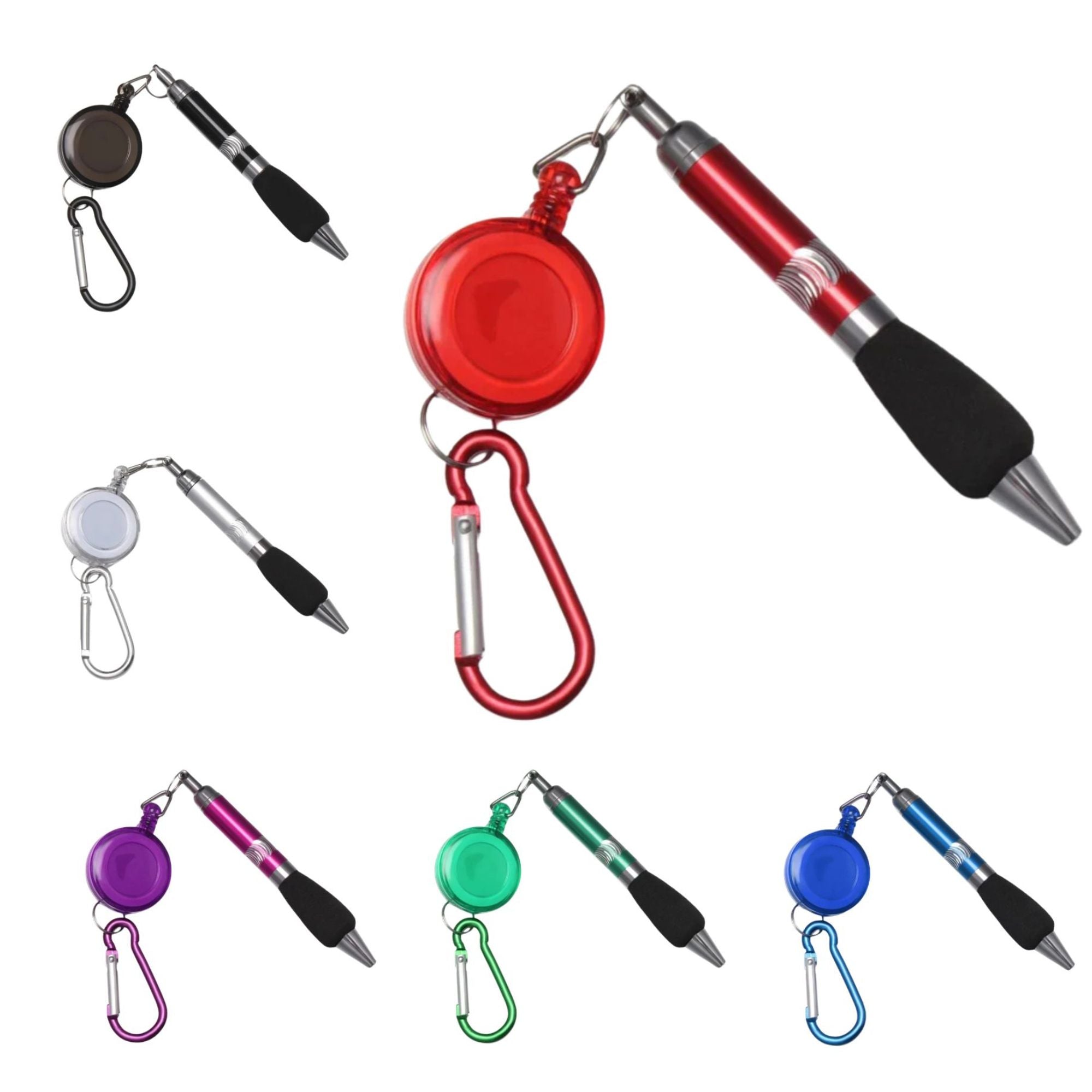 Clip-On Ballpoint Pen with Carabiner Keychain and Belt Clip Reel: 1 Pack