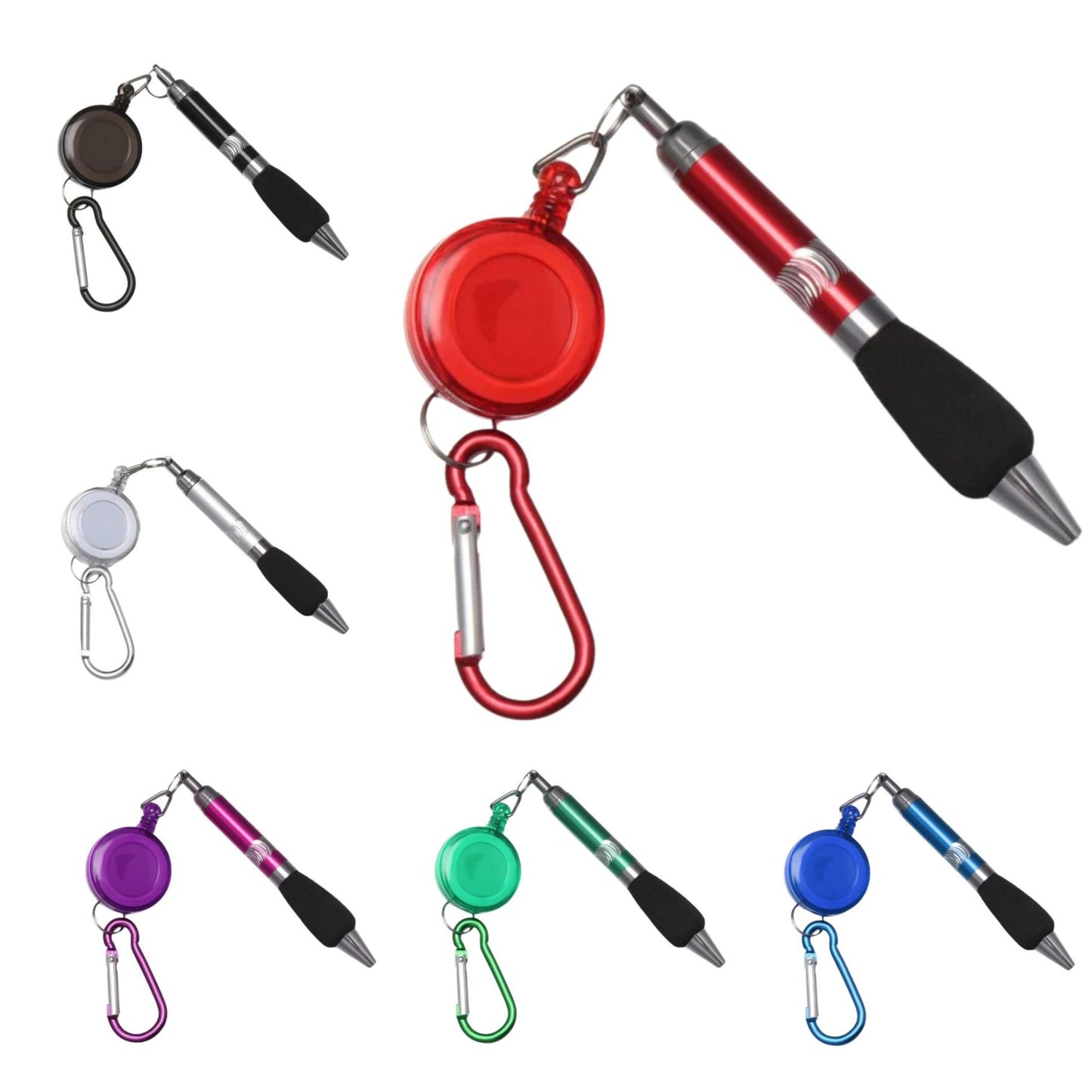 Clip-On Ballpoint Pen with Carabiner Keychain and Belt Clip Reel: 1 Pack