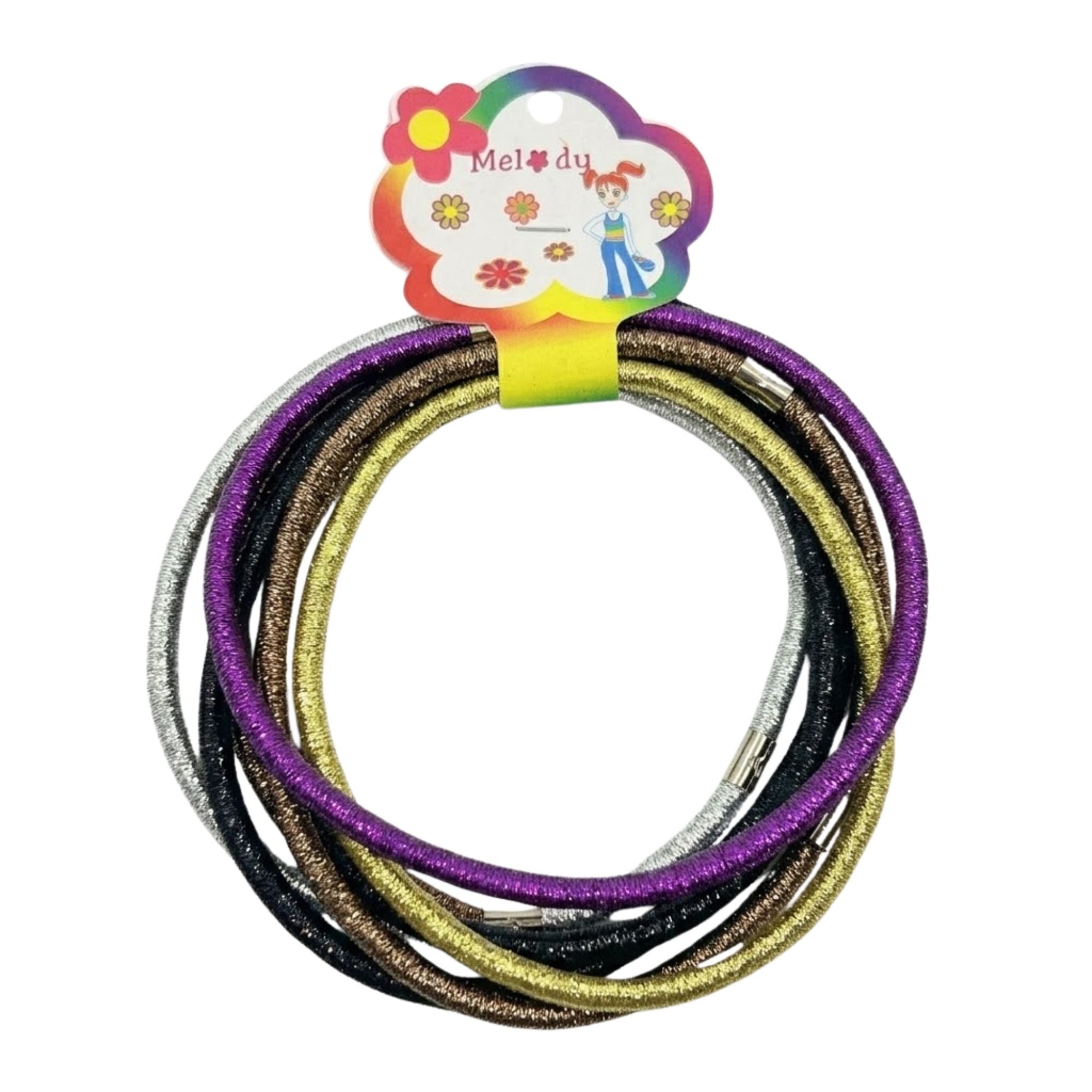 4 Inch Melody Sparkle Metallic Hair Ties (Pack of 6) Ponytail Holders main product image