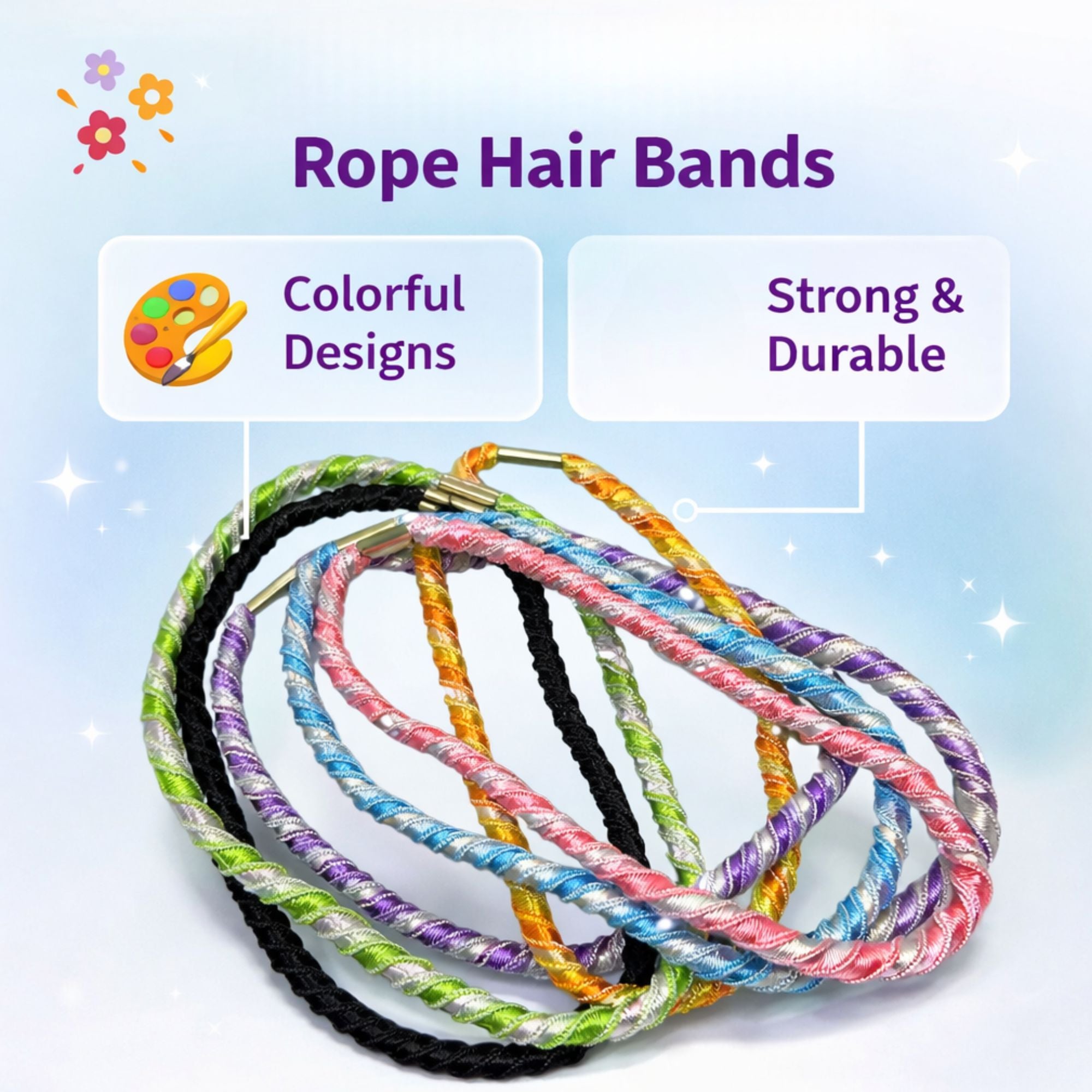 4" Elastic Rope Hair Bands Strong Hold For Daily Use 6 Pack Ponytail Holders size and feature image