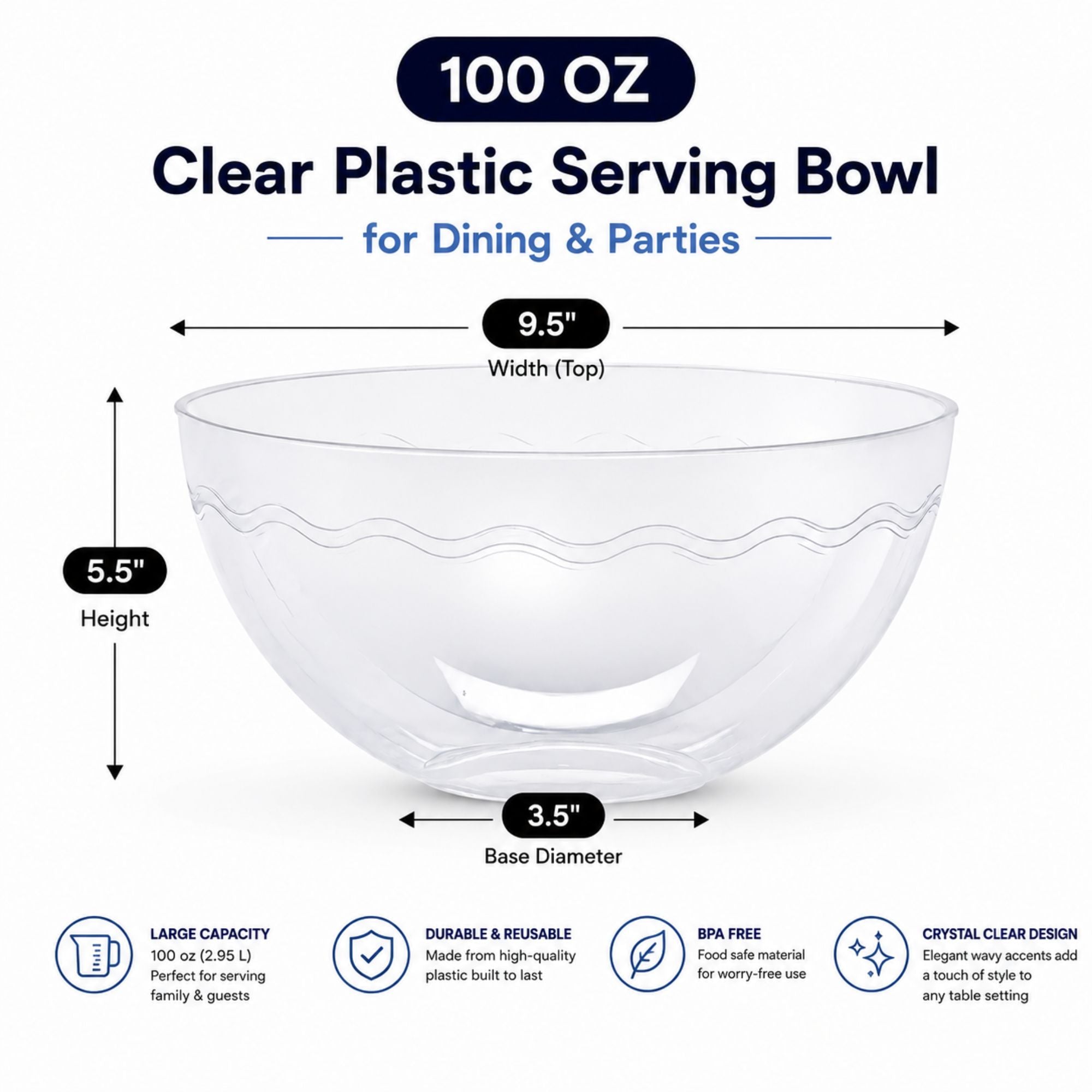 100 oz Clear Plastic Serving Bowl for Parties & Events