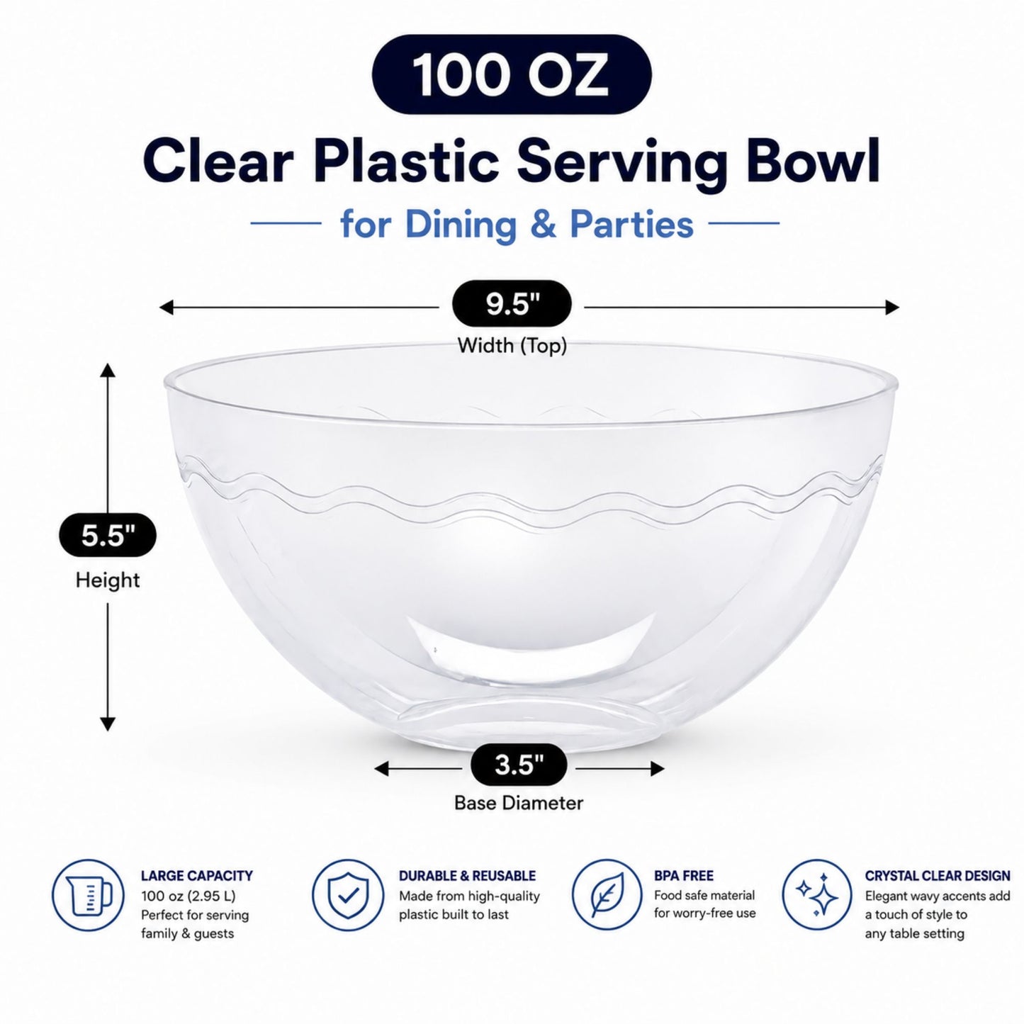 100 oz Clear Plastic Serving Bowl for Parties & Events