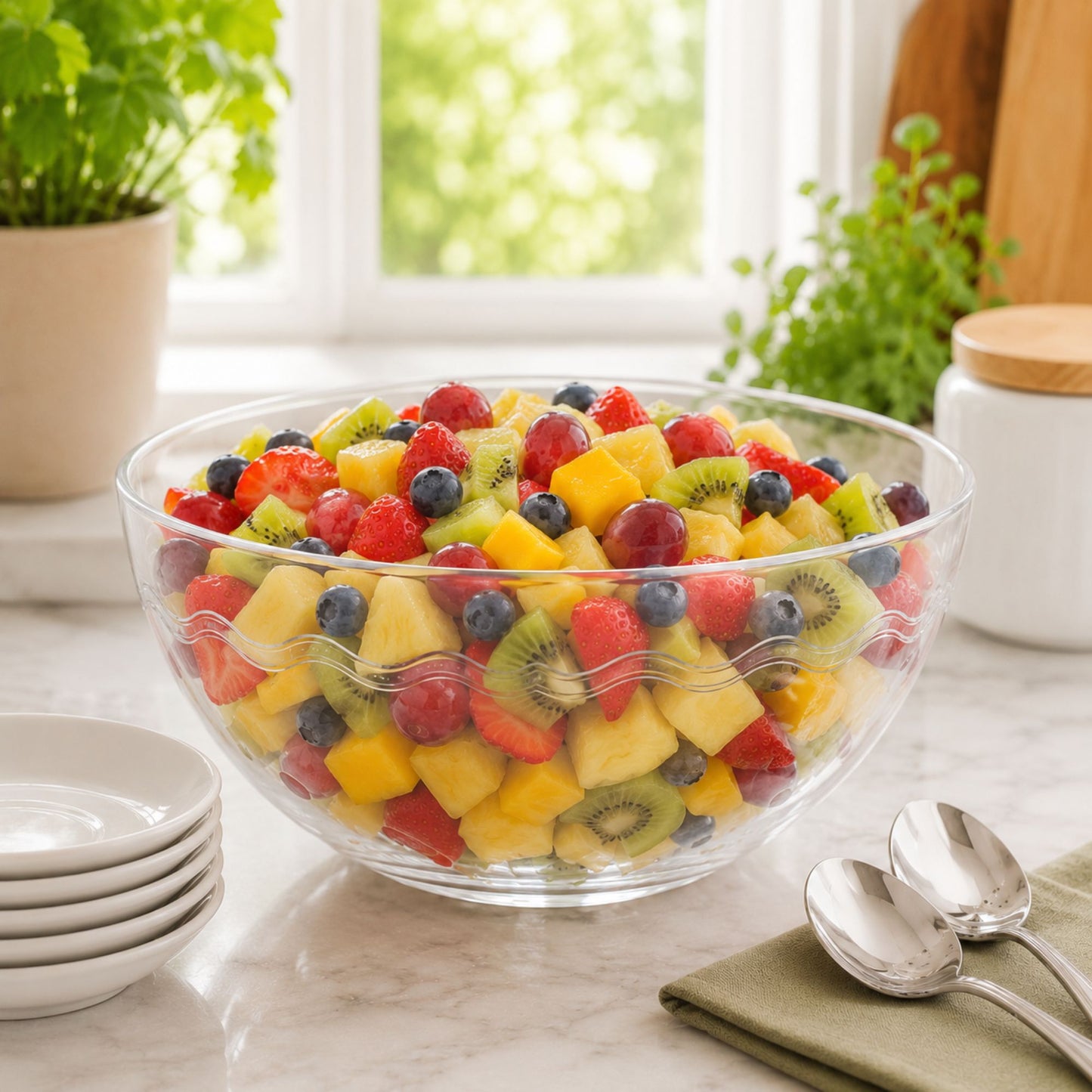 Decorative Clear Plastic Serving Bowl 100 oz for Entertaining