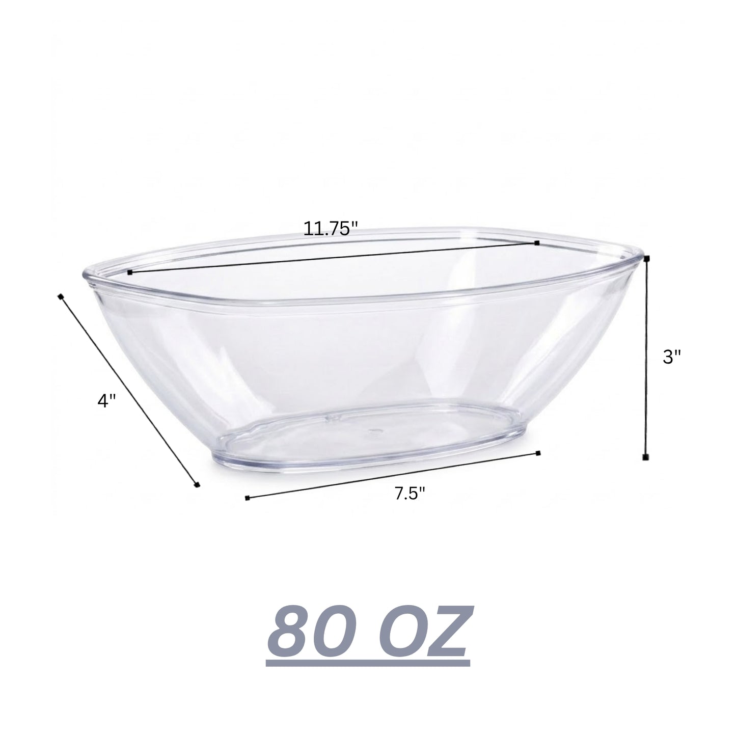 80oz Plastic Oval Catering Bowl Clear