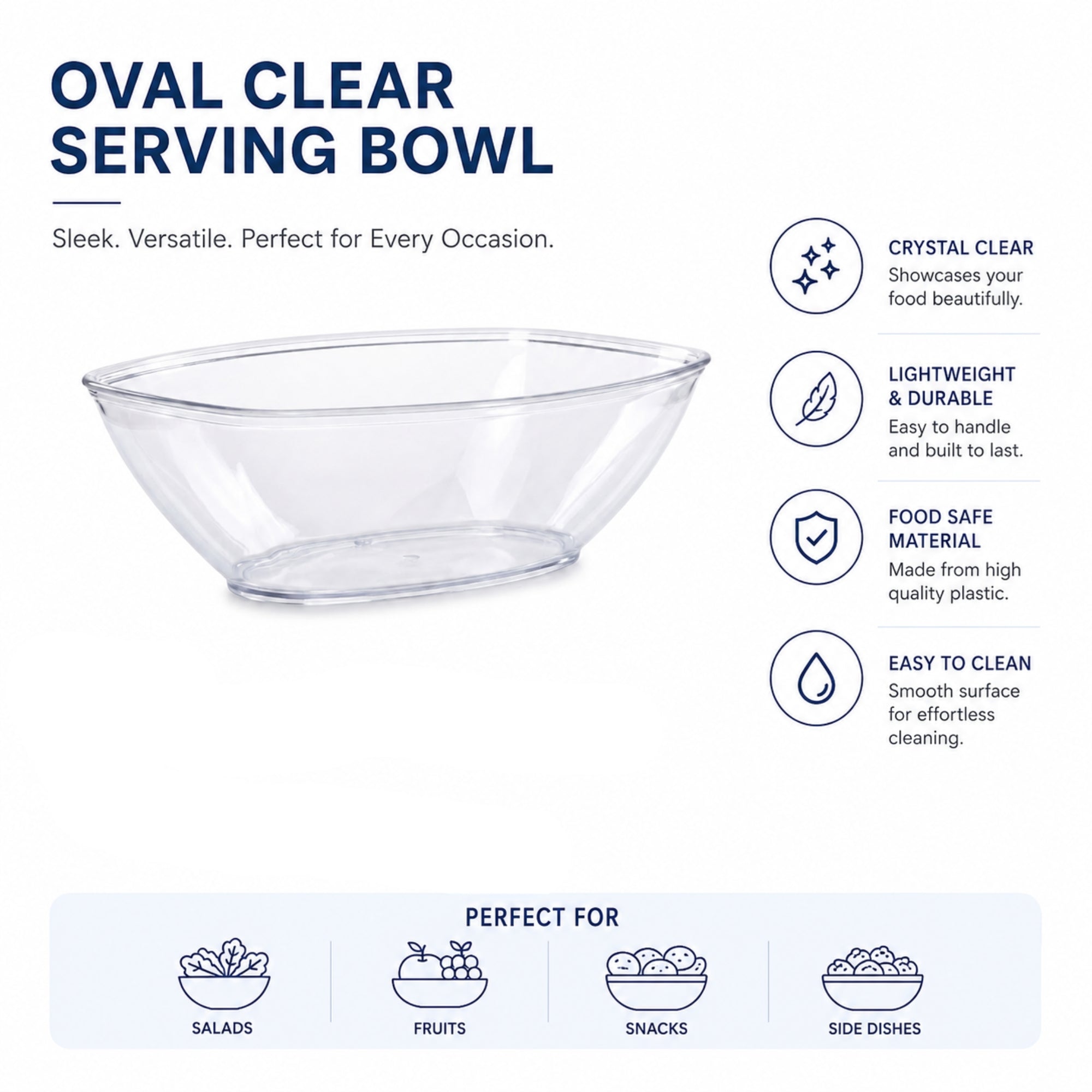 Clear Oval Bowl for Party Food Serving