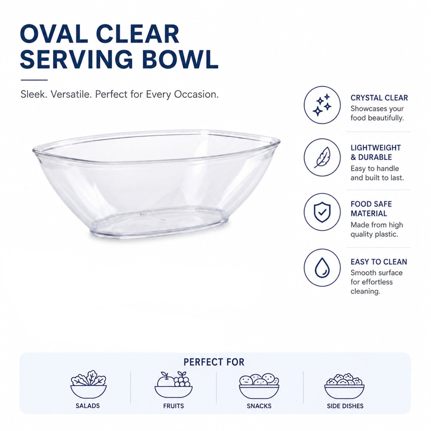 Clear Oval Bowl for Party Food Serving