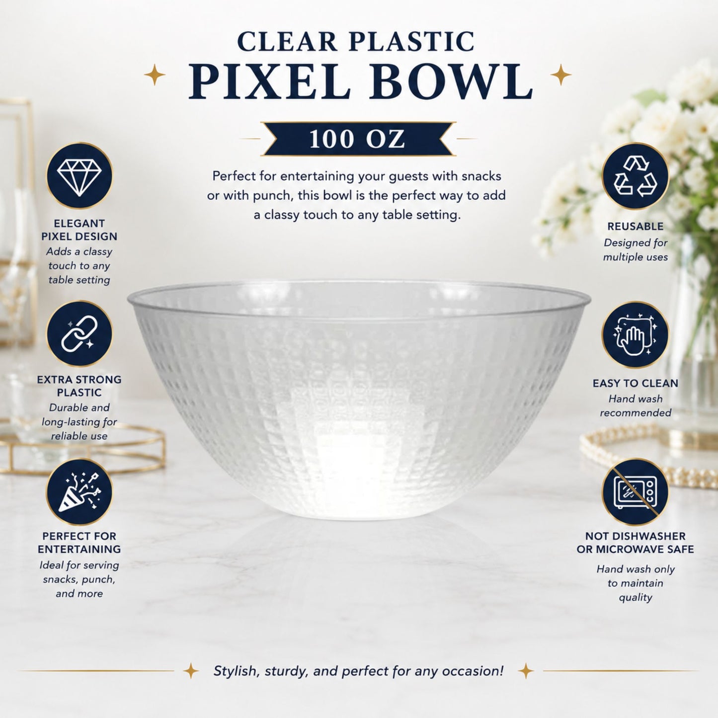 100 oz Clear Plastic Pixel Serving Bowl for Events & Dining