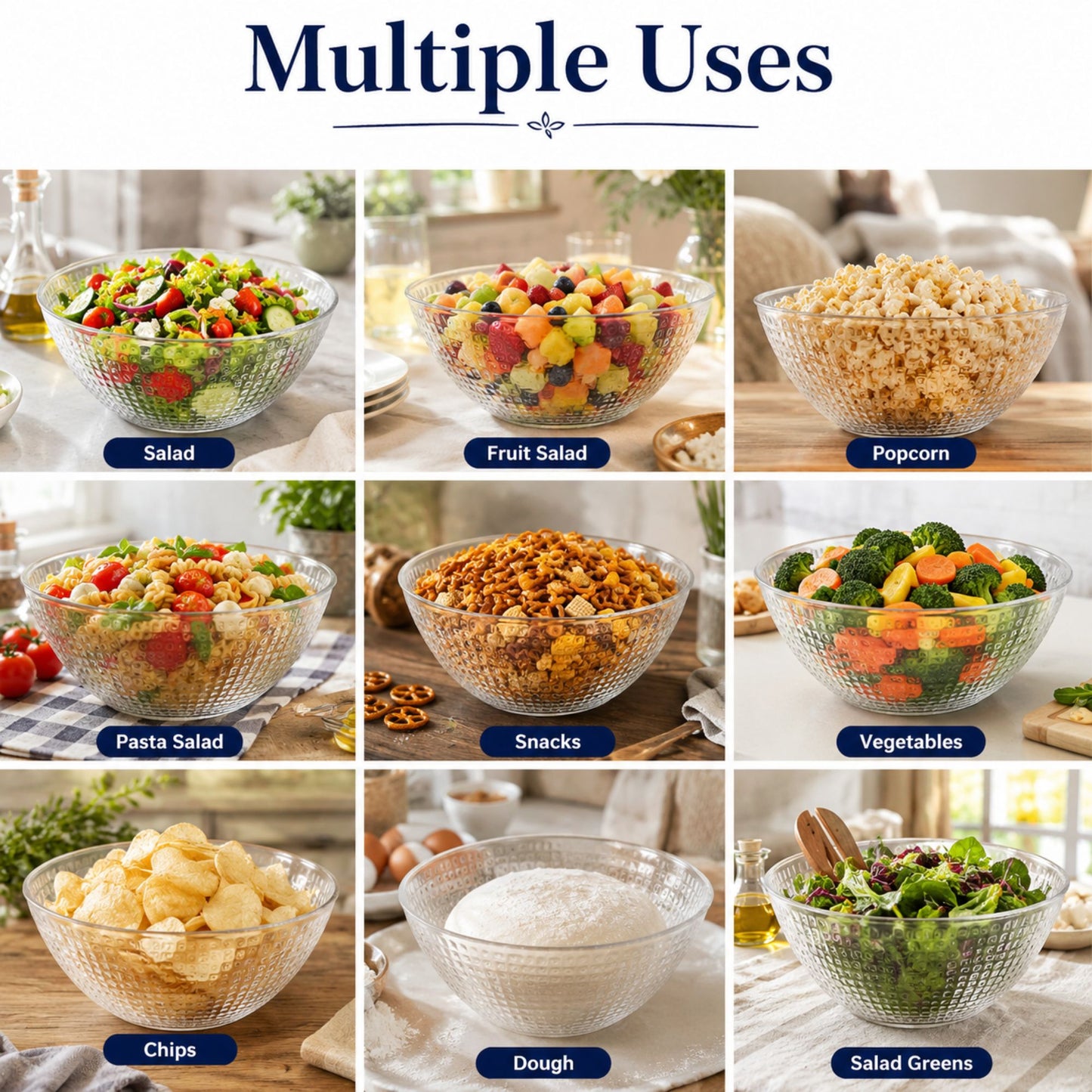 100 oz Clear Plastic Pixel Serving Bowl for Salads & Snacks