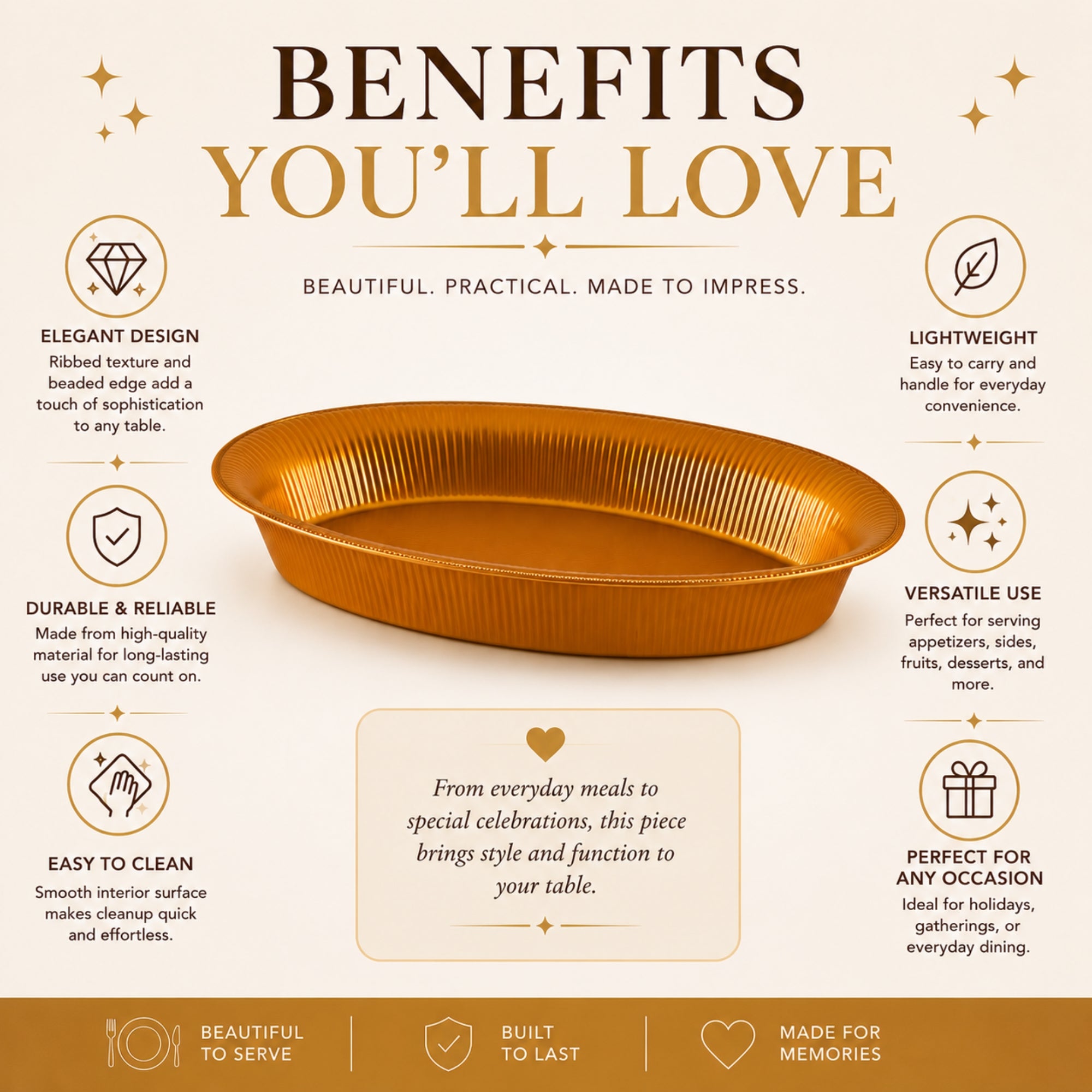 11x16 Ridged Oval Party Serving Bowl Gold