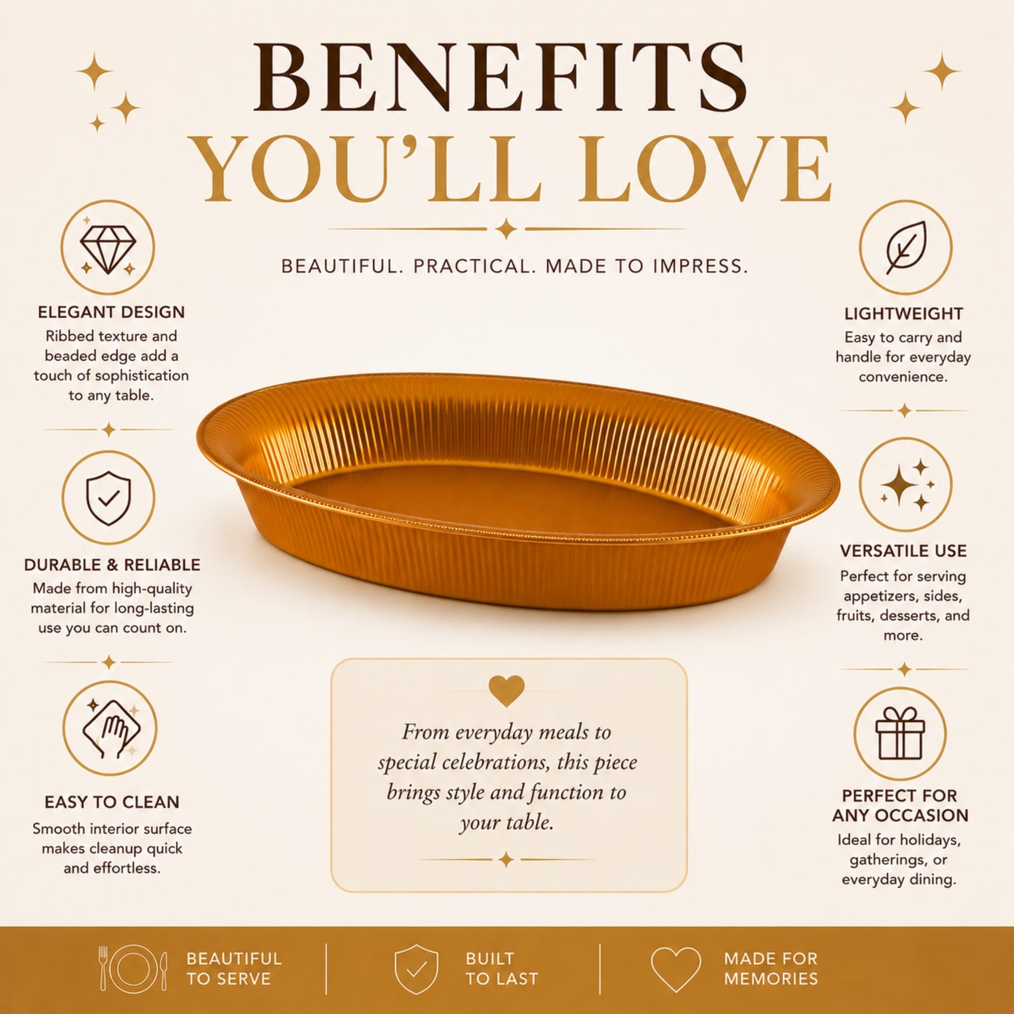 11x16 Ridged Oval Party Serving Bowl Gold
