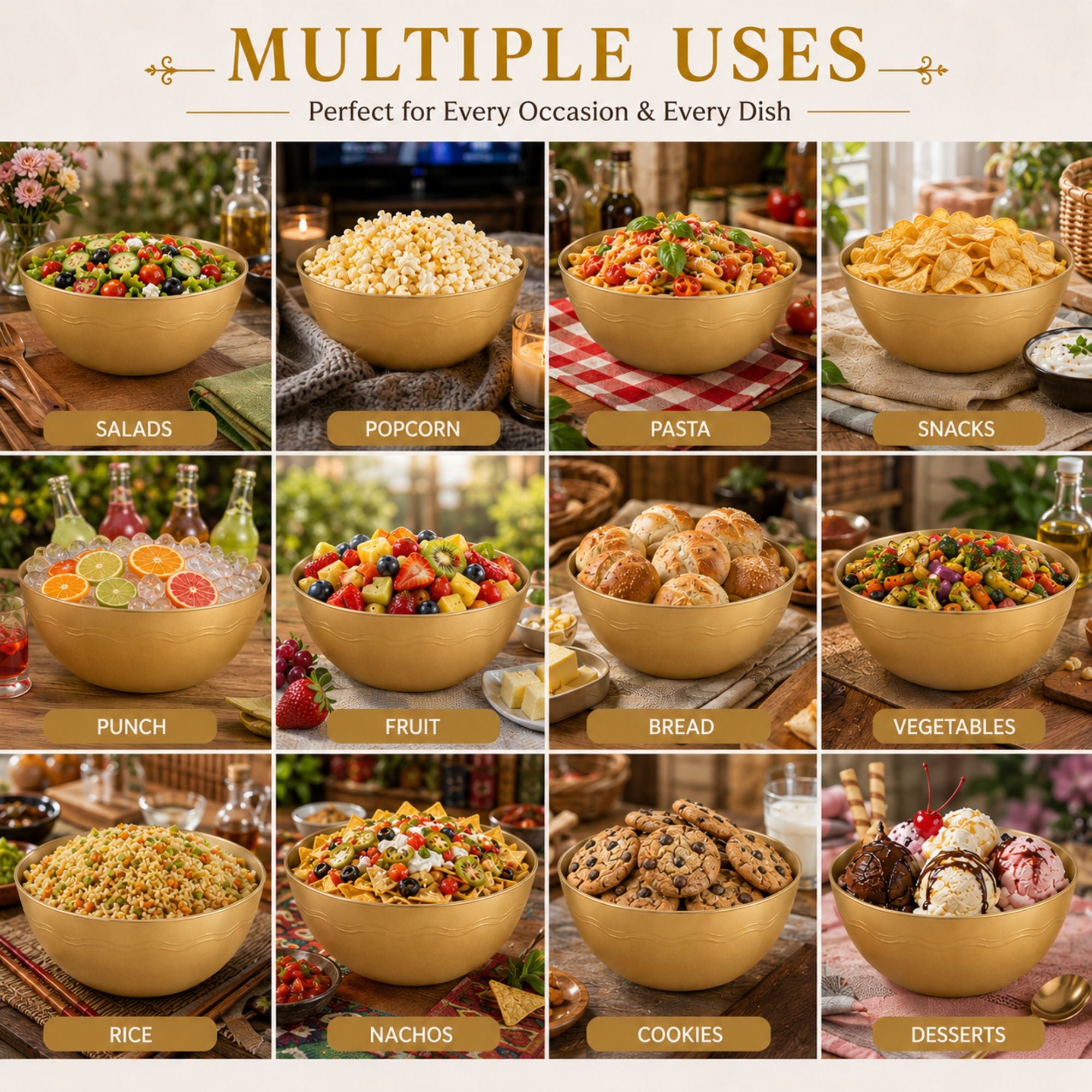 Large Decorative Gold Plastic Serving Bowl 100 oz Party Bowl