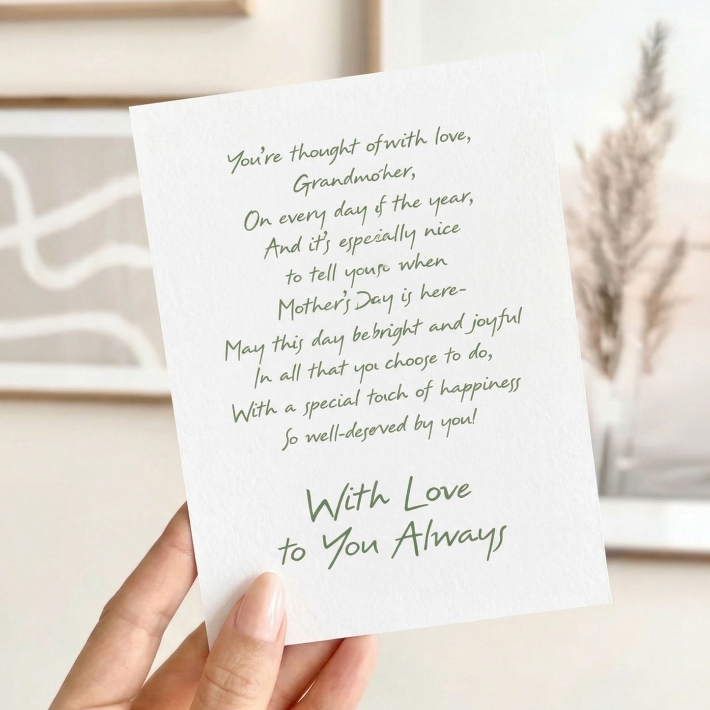Grandmother With Love on Mother's Day Card with Envelope (8x5.5 inch) Greeting Cards lifestyle use image