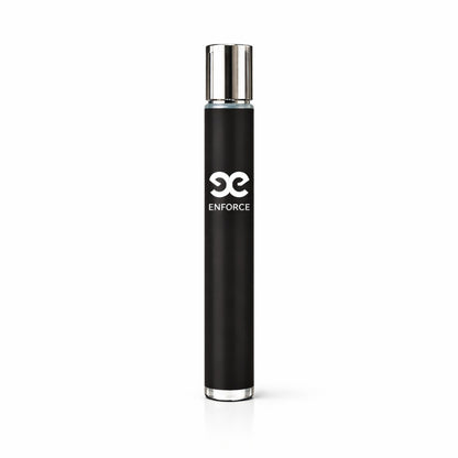 Black cylindrical product with silver cap on a white background, featuring 'ENFORCE' branding.