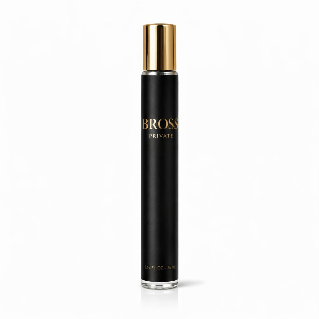 Black and gold bottle labeled 'Bross Private' on a white background