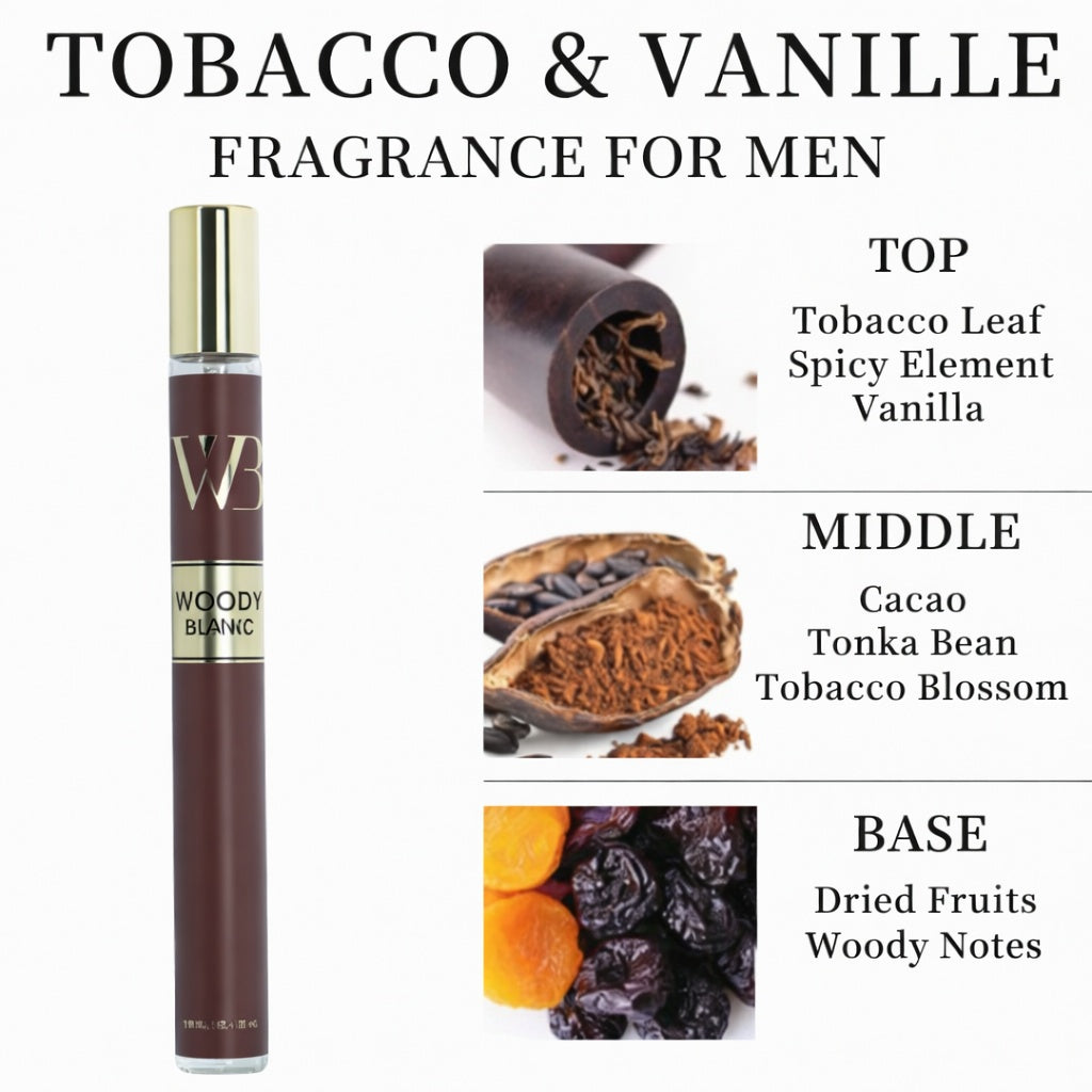 Fragrance product with ingredients labeled for Tobacco & Vanille fragrance for men.