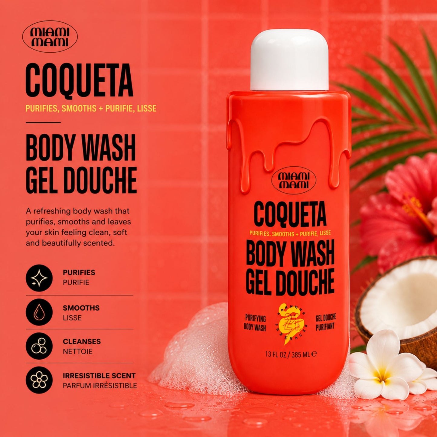 Miami Mami Coqueta purifying body wash shower gel 13 fl oz bottle