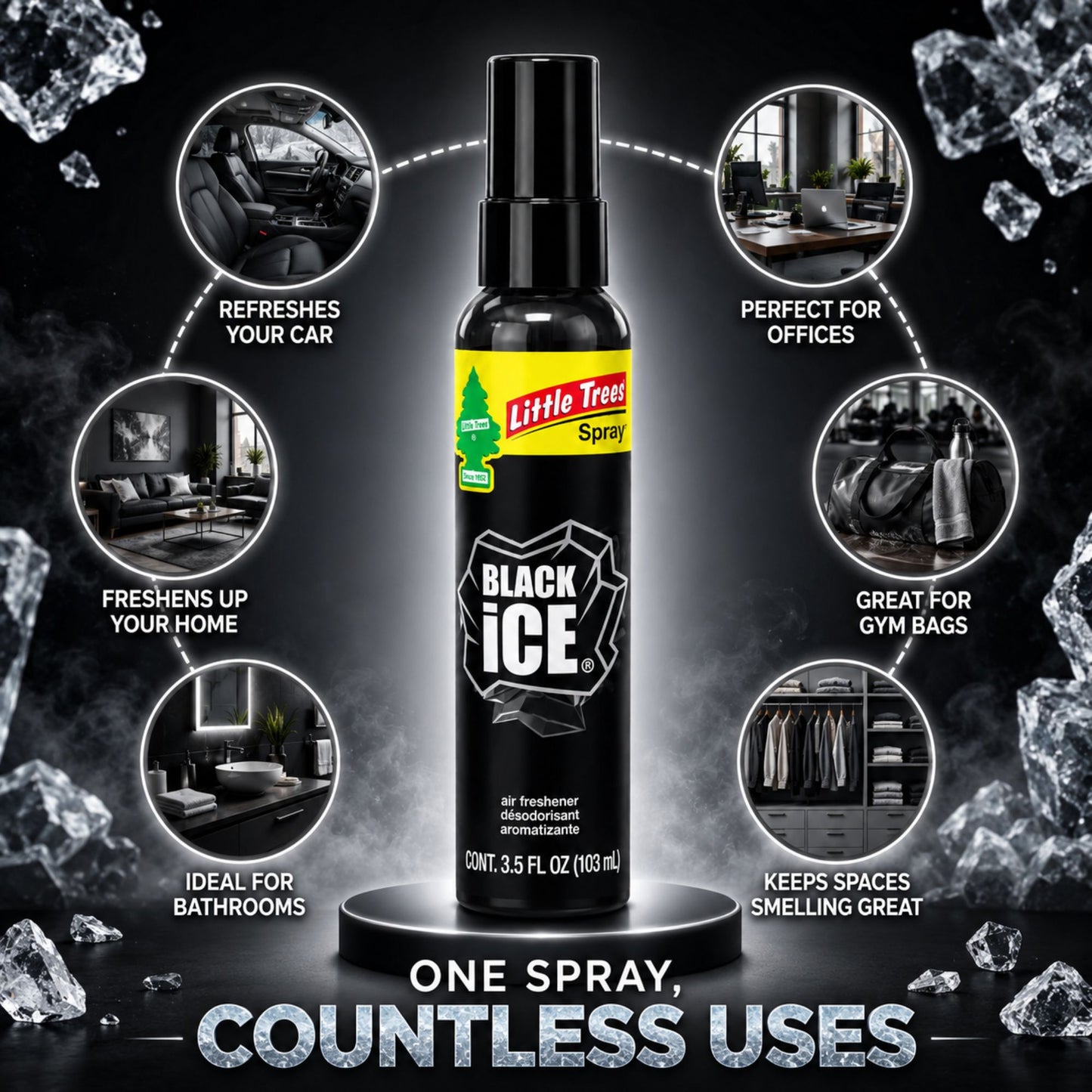 Little Trees Black Ice Fresh Scent Air Freshener Spray 3.5oz