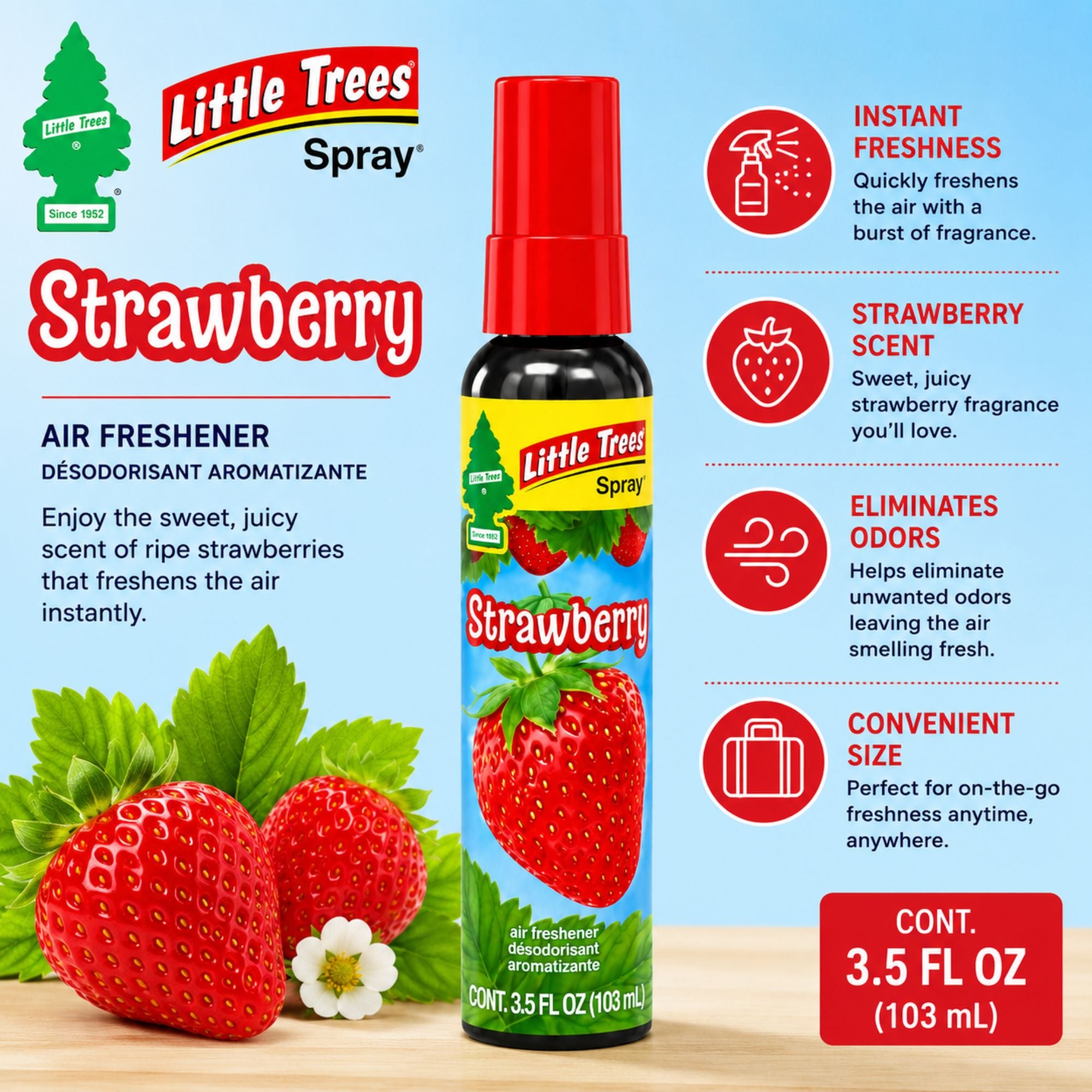 Strawberry Little Trees Air Freshener Spray Long Lasting 3.5oz