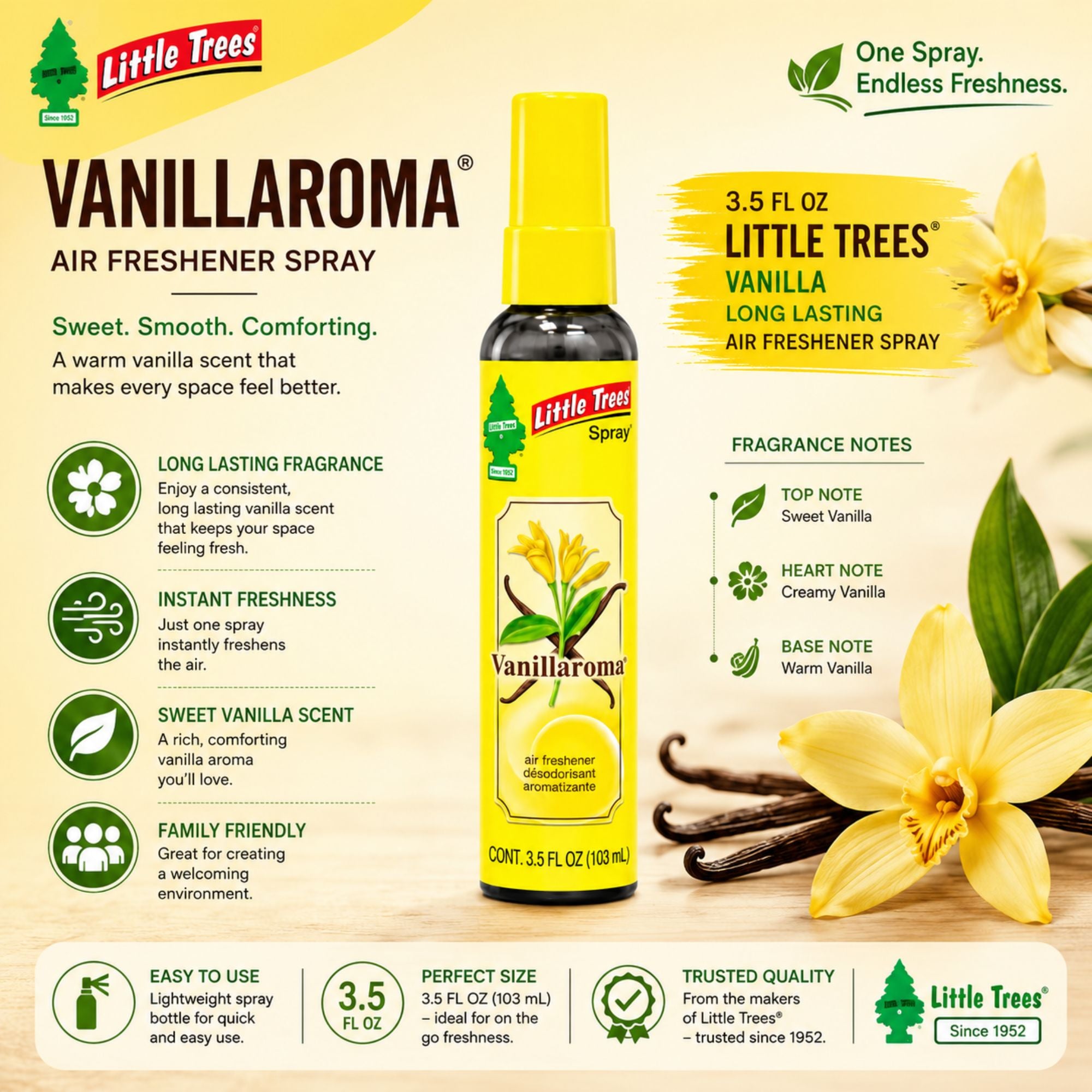 Little Trees Vanilla Scent Air Freshener Spray 3.5oz