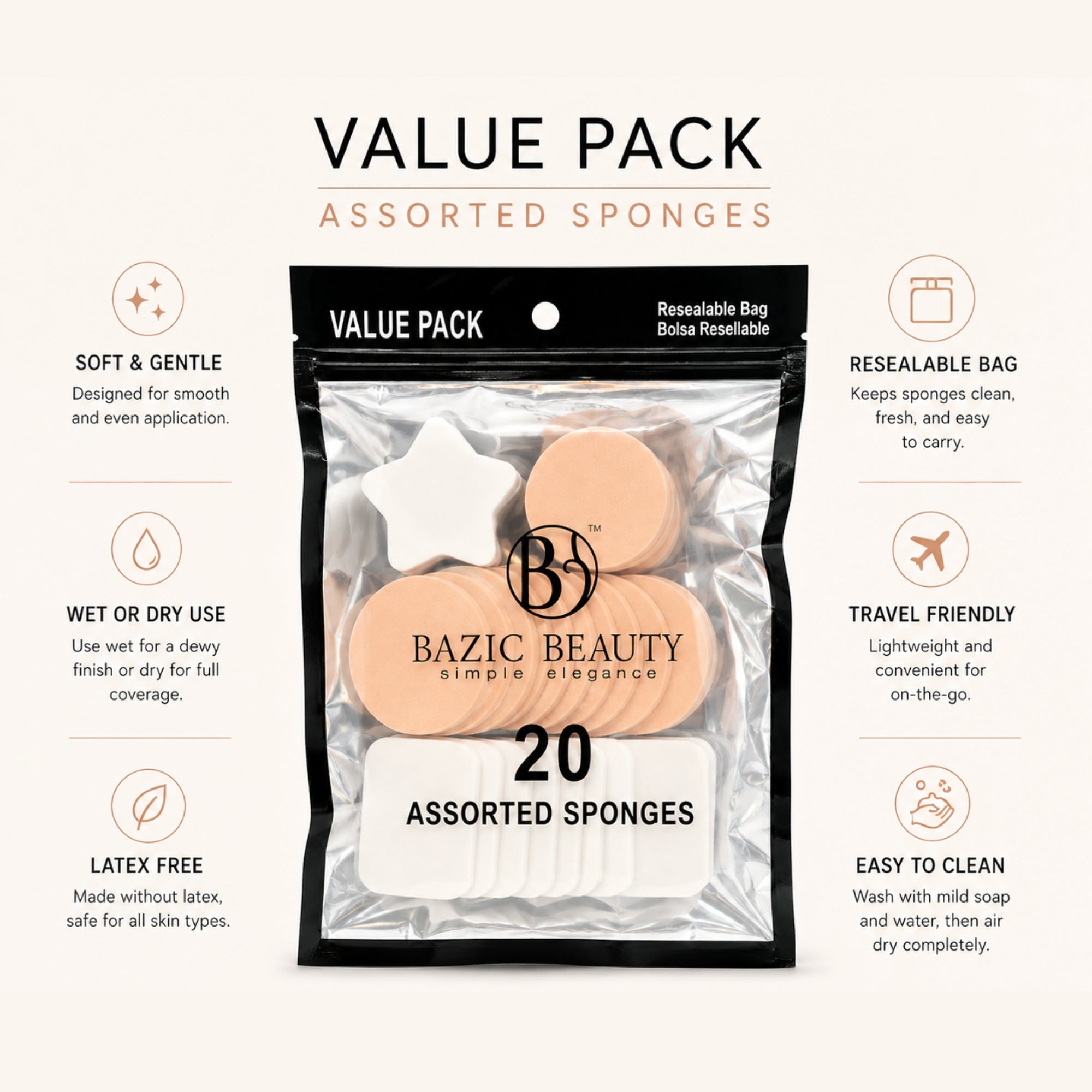 20PCS Makeup Blending Sponges by Bazic Beauty