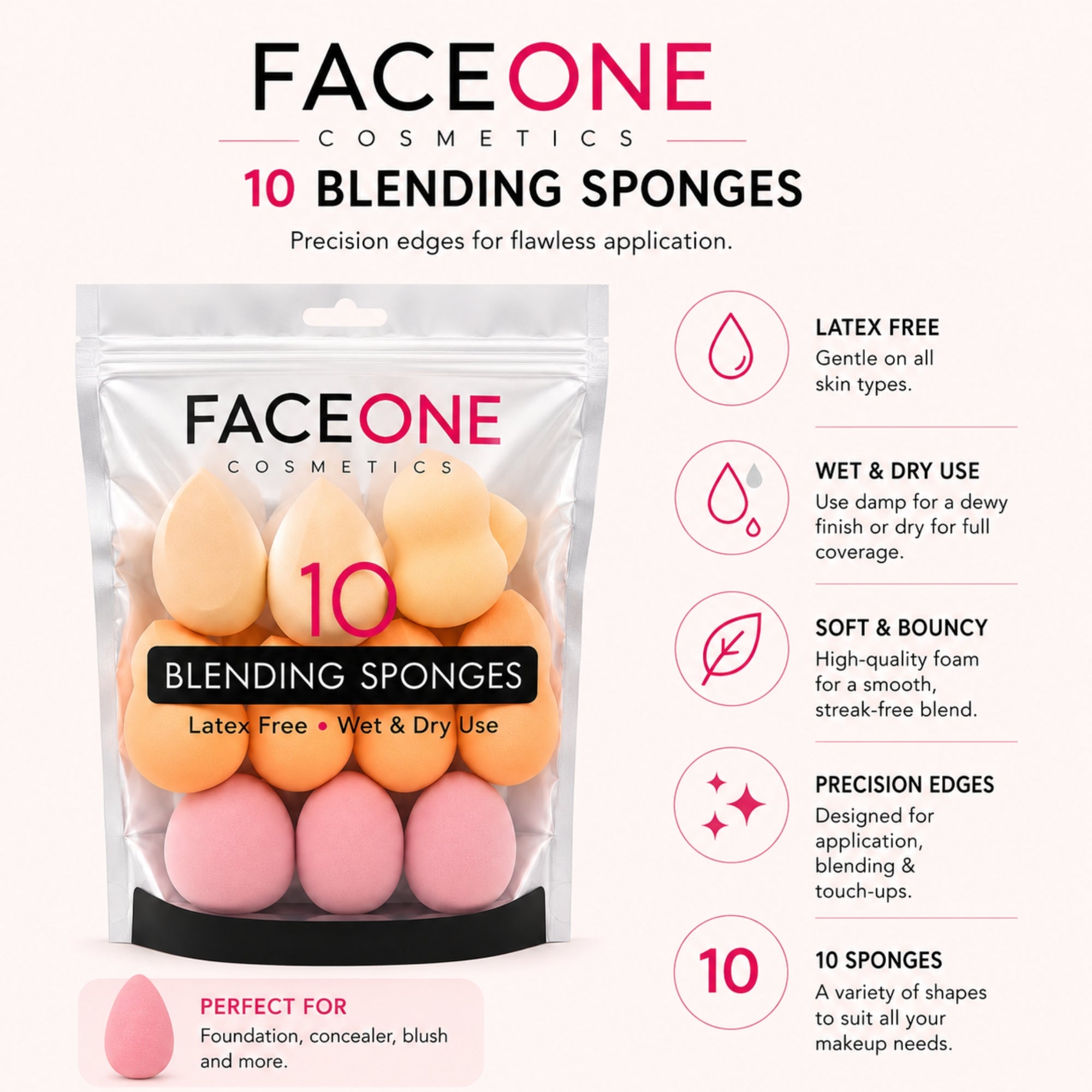 10PCS Face One Makeup Blending Sponges Latex Free