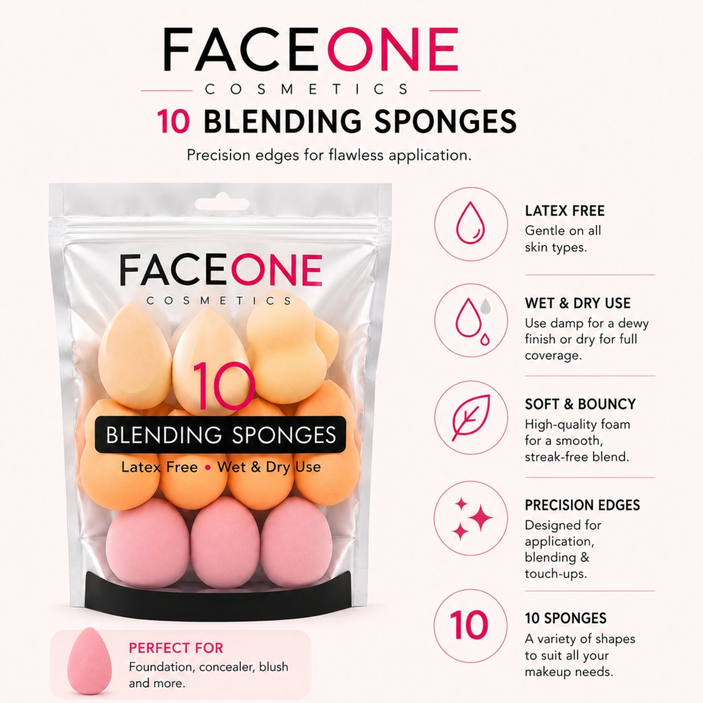 10PCS Face One Makeup Blending Sponges Latex Free
