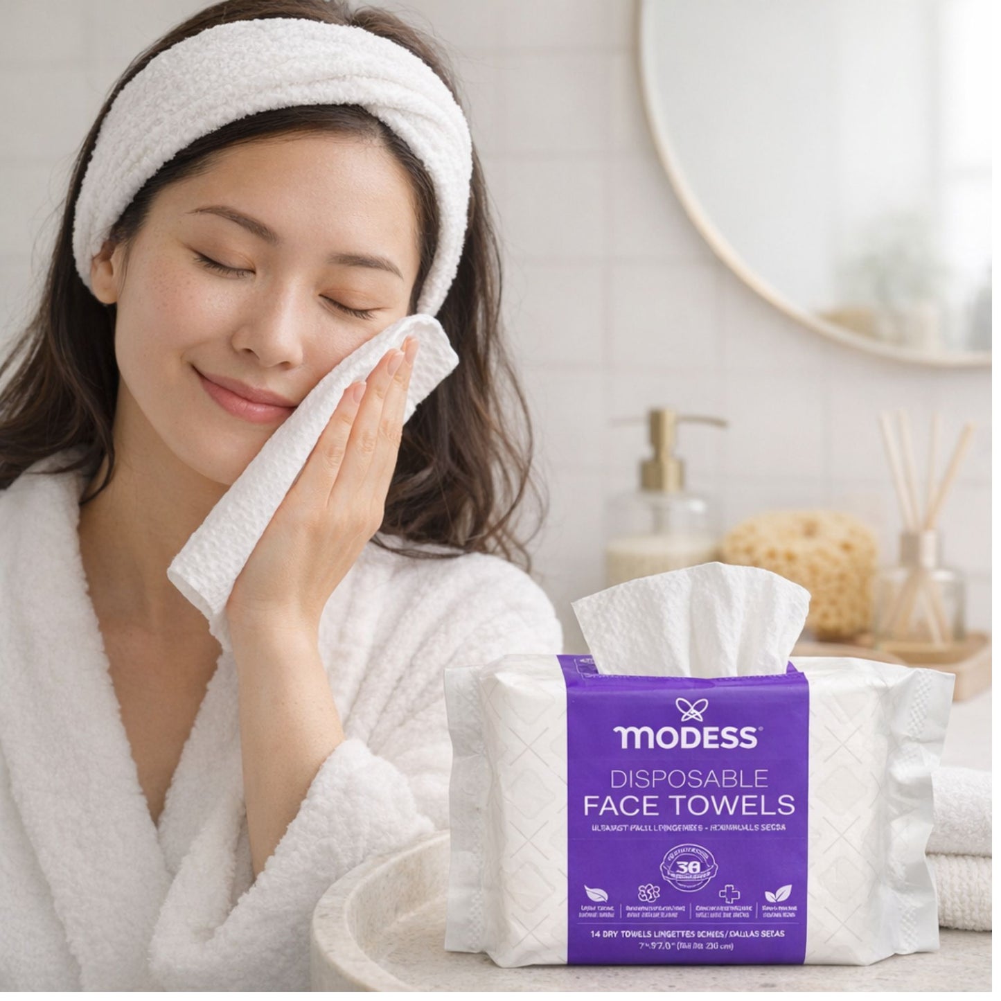 Modess Disposable Face Towels – 14 Pack Hygienic Wipes Personal Care Skin size and feature image
