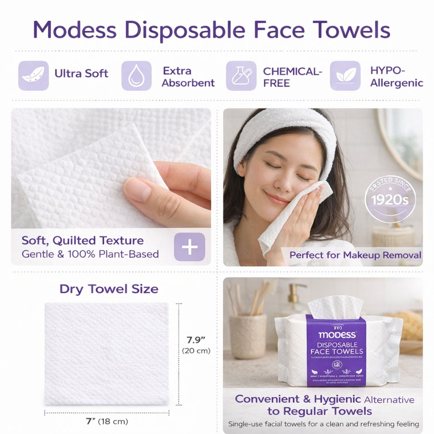 Modess Disposable Face Towels – 14 Pack Hygienic Wipes Personal Care Skin product image 7