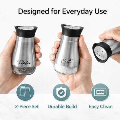 4 FL OZ Salt & Pepper Stainless Steel Glass Salt and Pepper Shakers Set