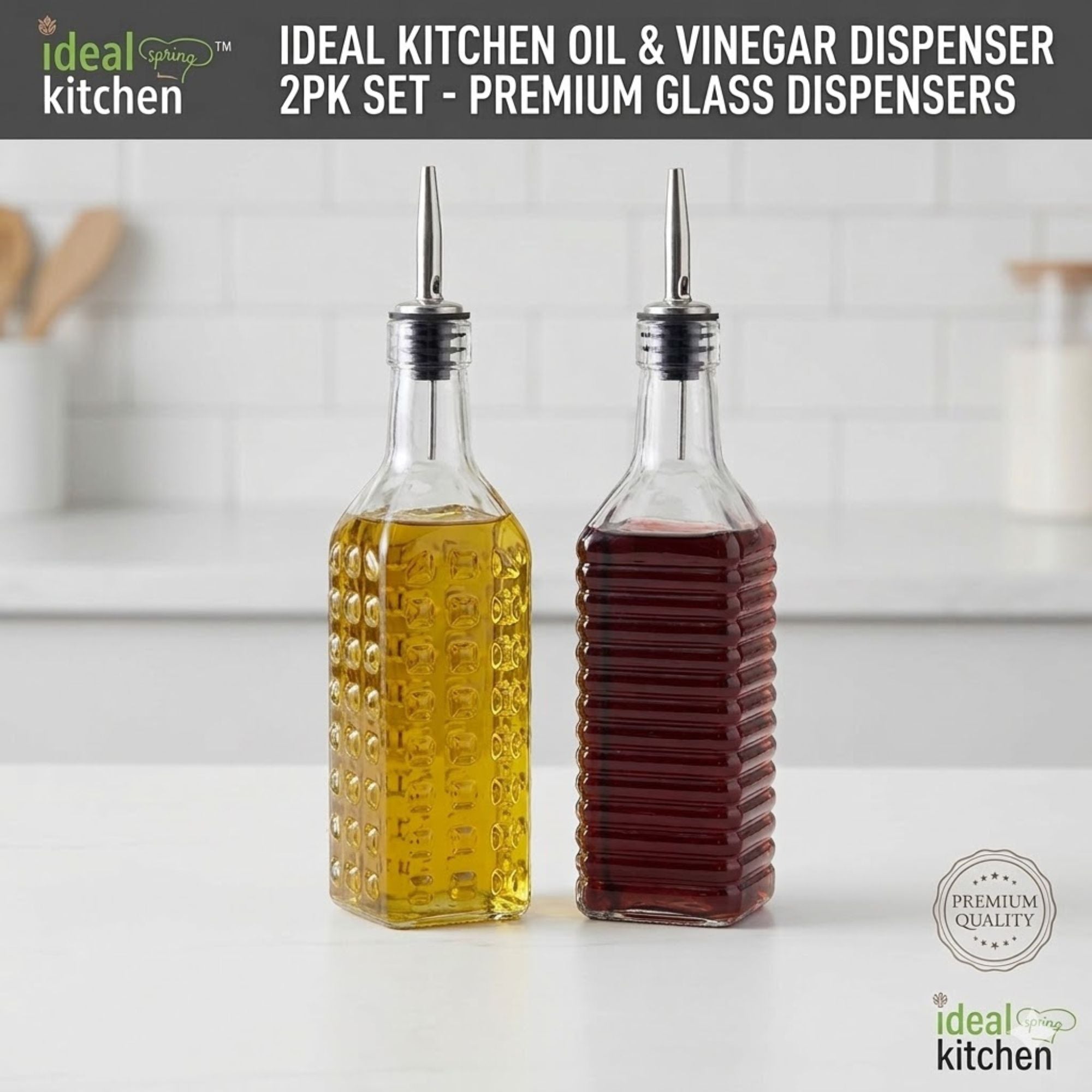2 Pack Ideal Kitchen Glass Dispenser Set for Oils & Vinegar Oil & Vinegar Dispenser Set size and feature image