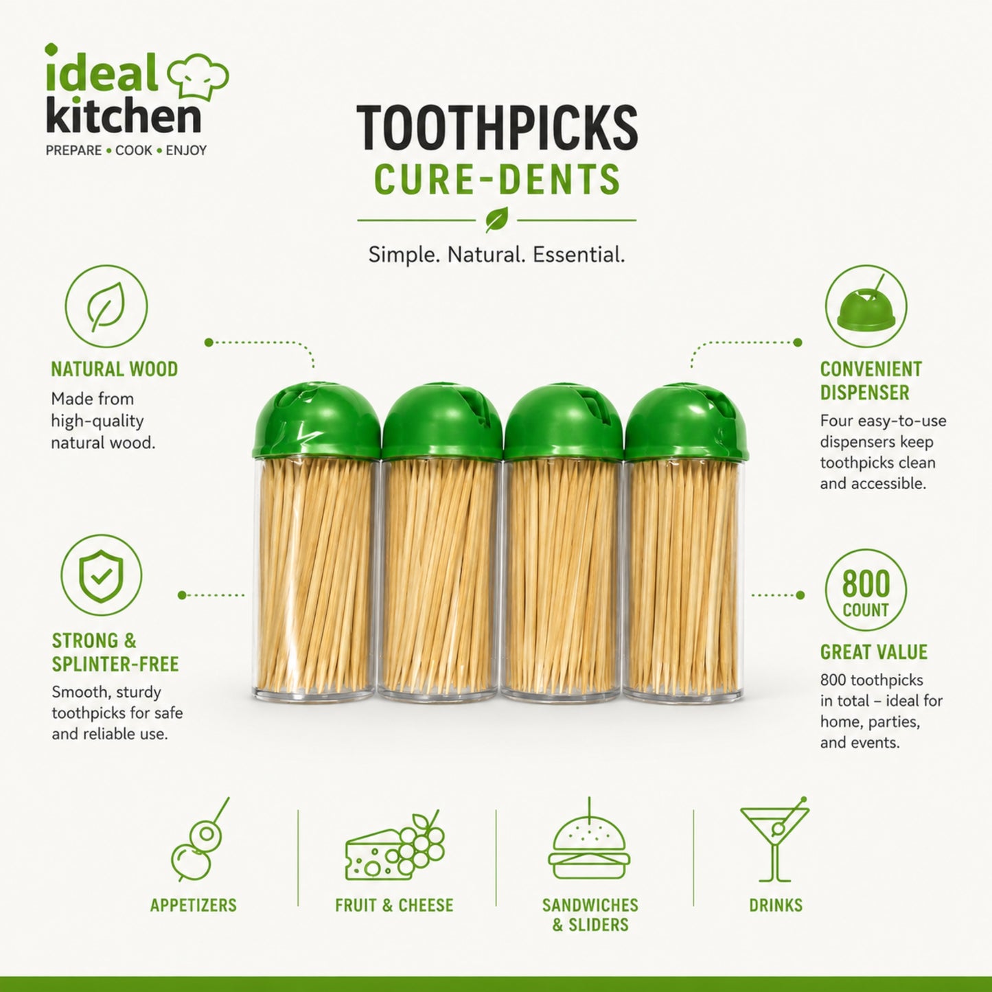 800 Count Bamboo Toothpick Holder Set