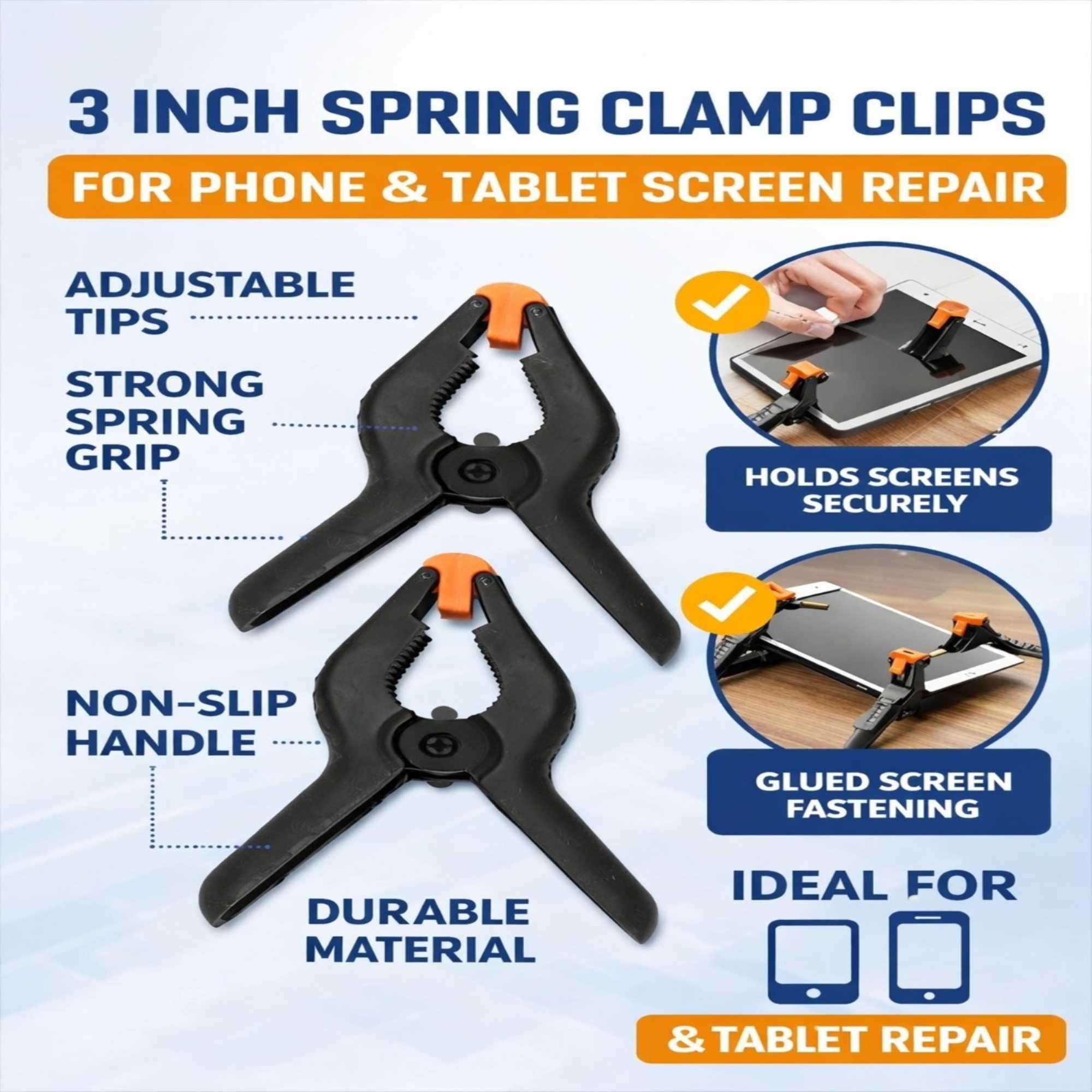 3 Inch Black Spring Clamp Clips Phone & Tablet Screen Repair Clamp 2 Pc Set Door Stops product detail image