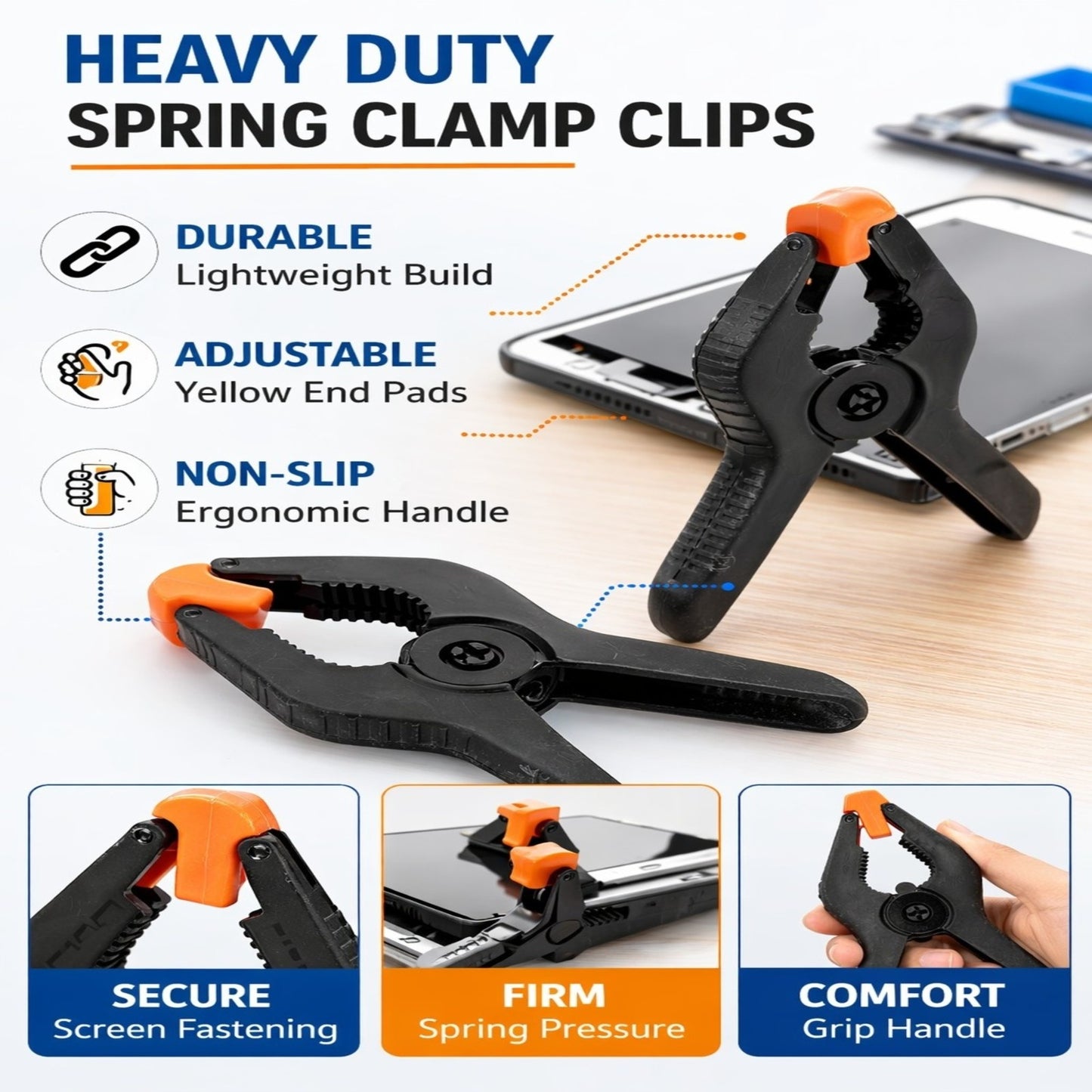 3 Inch Black Spring Clamp Clips | Phone & Tablet Screen Repair Clamp 2 Pc Set