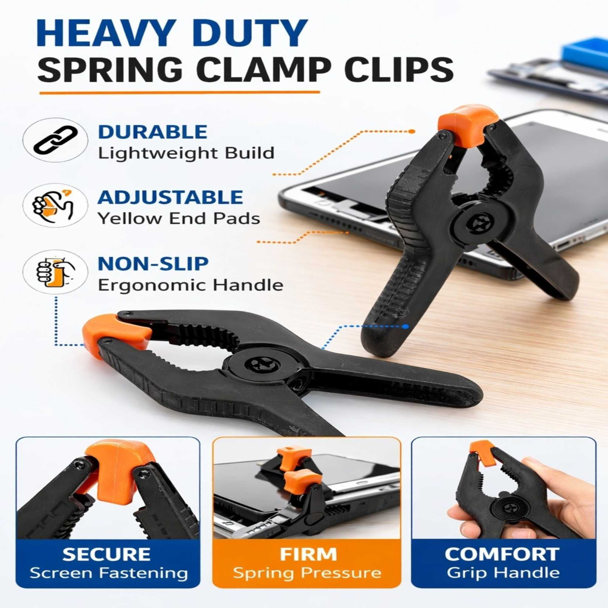 3 Inch Black Spring Clamp Clips Phone & Tablet Screen Repair Clamp 2 Pc Set Door Stops lifestyle use image