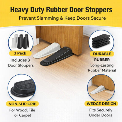 3 PC Rubber Door Stoppers Heavy Duty Non-Slip Door Wedges for Floors