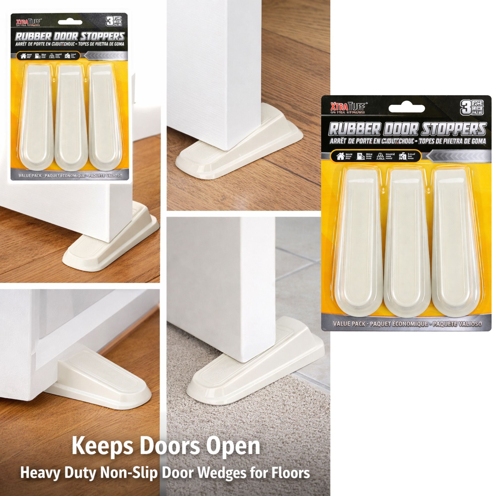 3 PC Heavy Duty Rubber Door Stoppers Non Slip Door Wedges for Floors Door Stops product image 5