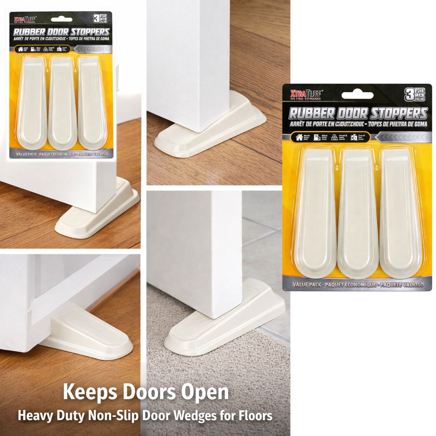 3 PC Heavy Duty Rubber Door Stoppers Non Slip Door Wedges for Floors Door Stops product image 5