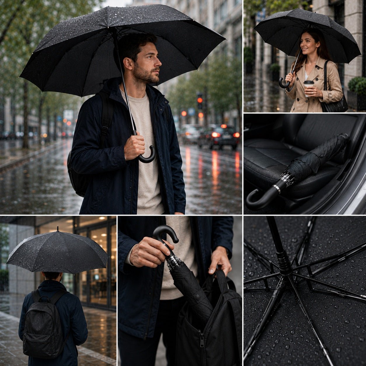 Classic Black Folding Umbrella Auto Open Wind Resistant