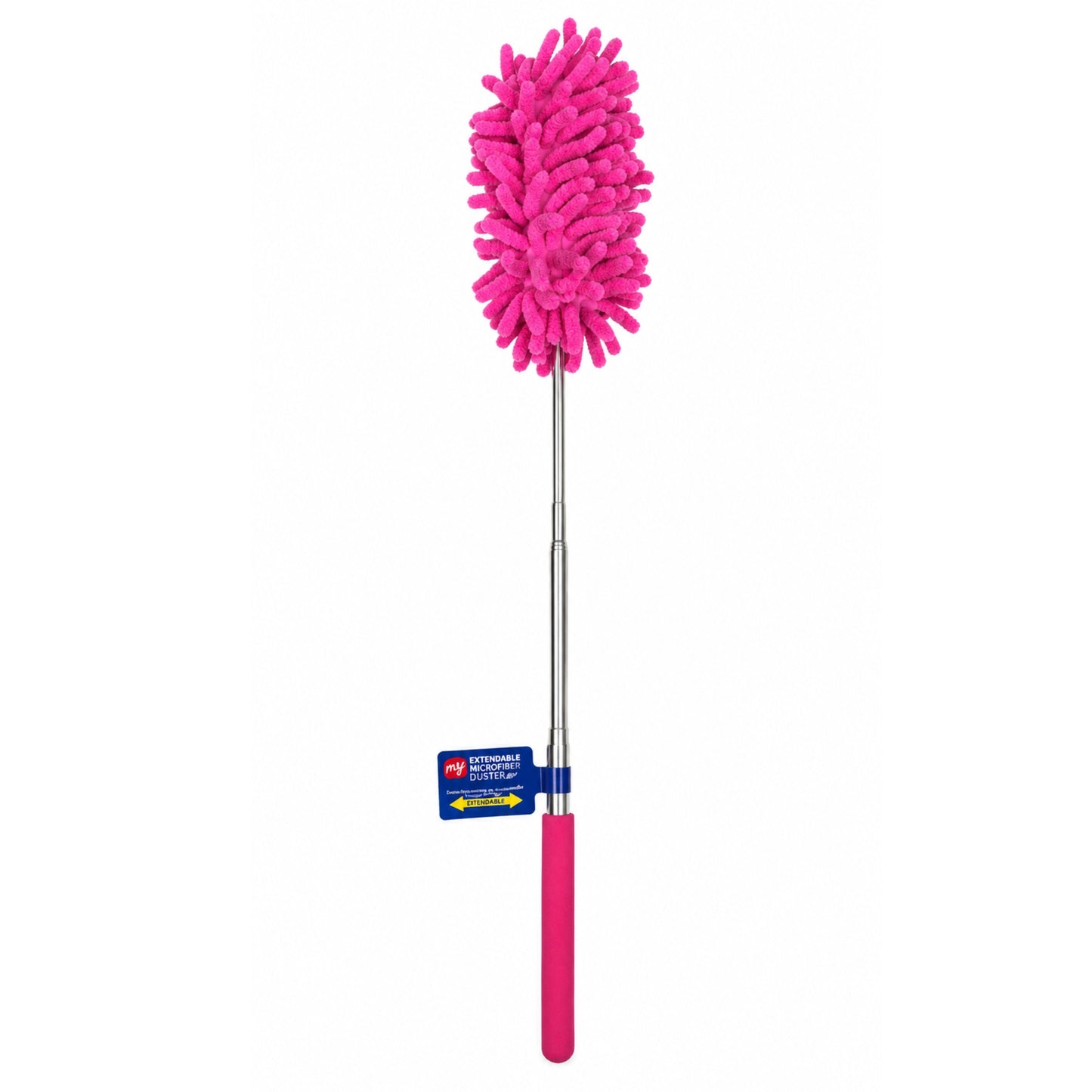Pink microfiber duster on a white background