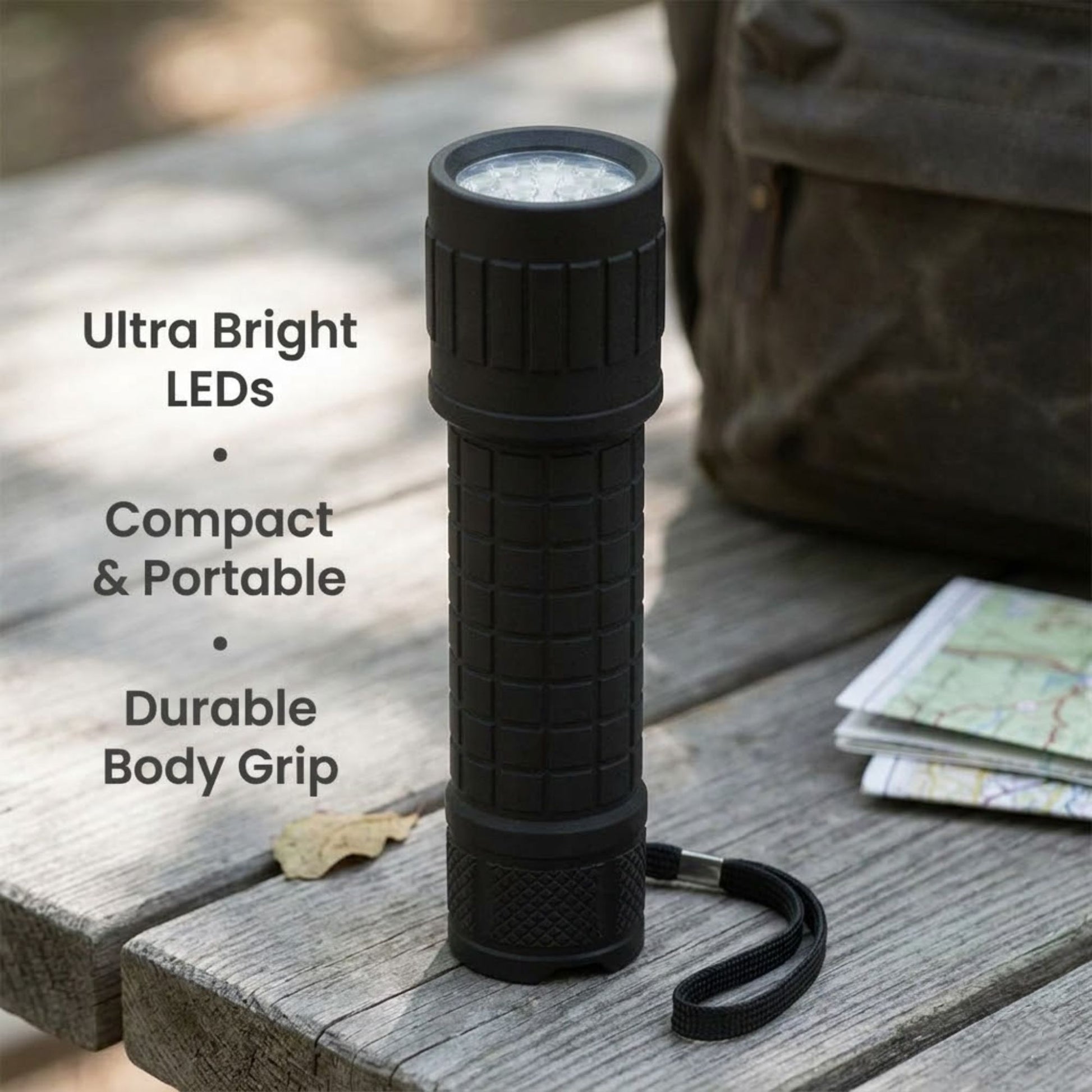 Ez tech 9 led flashlight with battery rubber grip torch