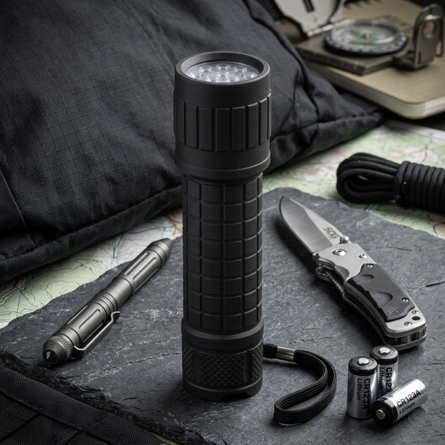 Ez tech 9 led flashlight with battery rubber grip torch