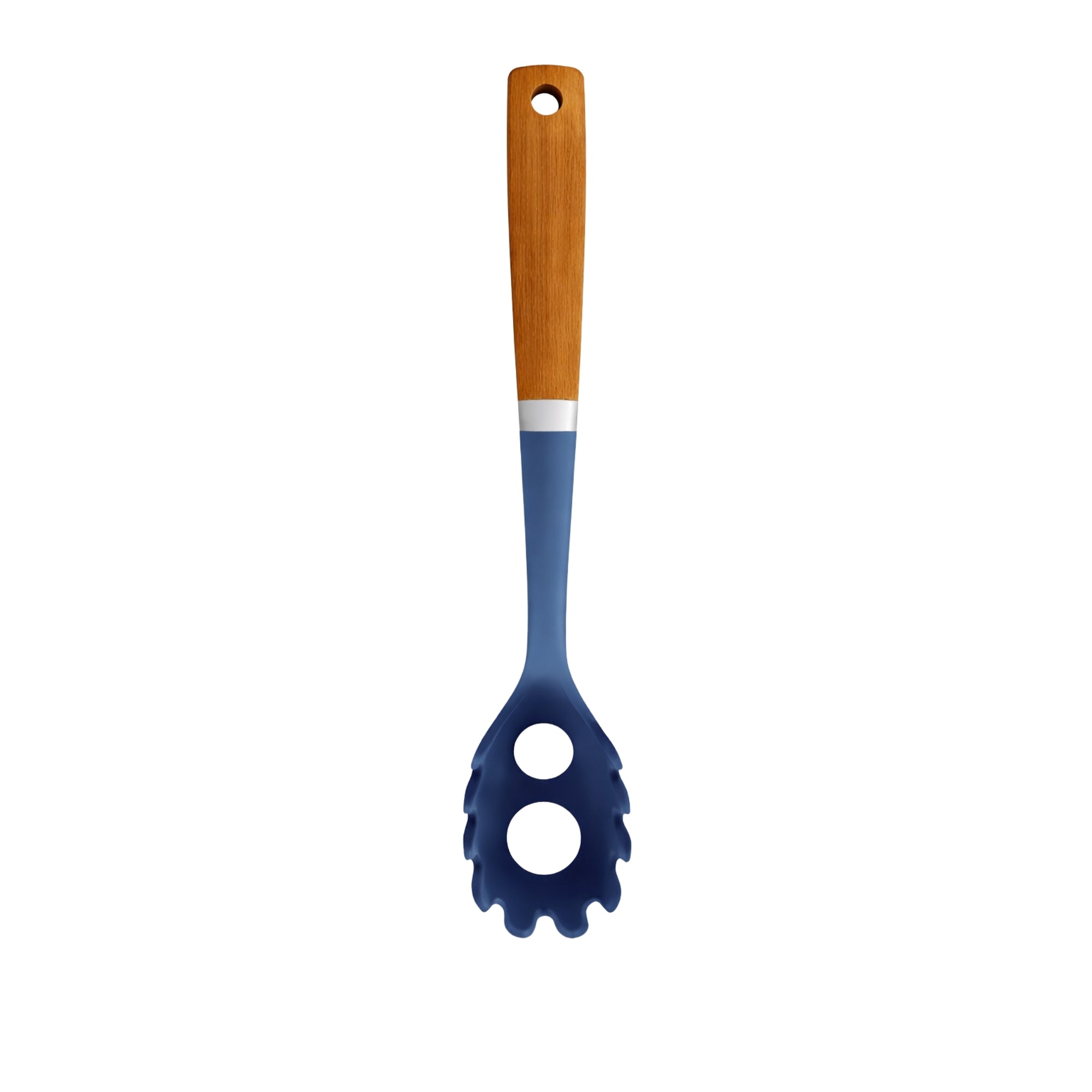 12" Blue Silicone & Wood Handle Ideal Kitchen Spaghetti Spoon Utensils product detail image