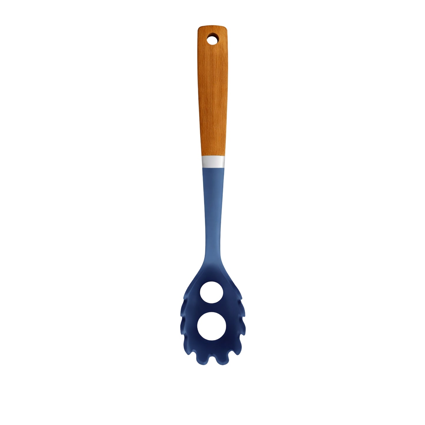 12" Blue Silicone & Wood Handle Ideal Kitchen Spaghetti Spoon Utensils product detail image