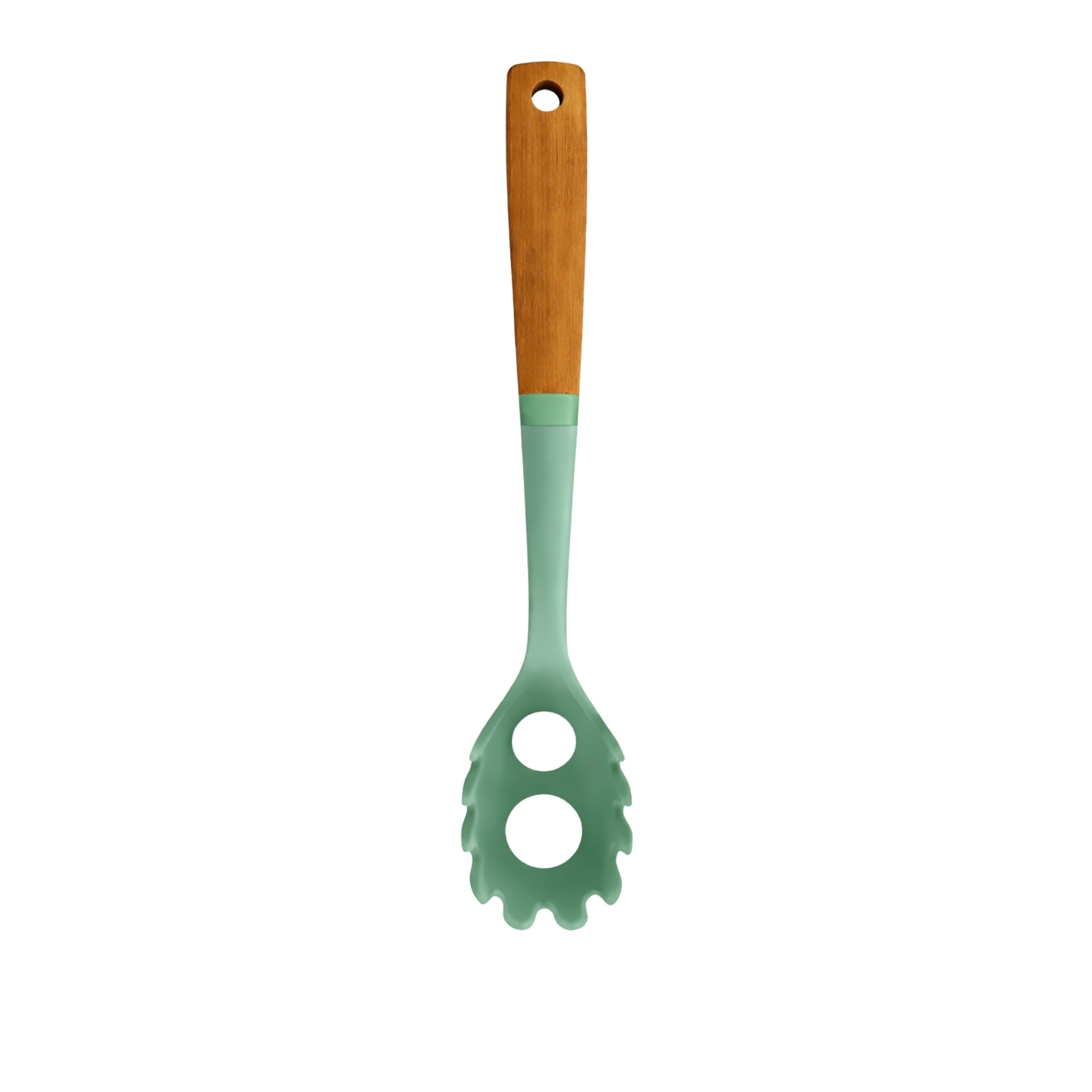 12" Green Silicone & Wood Handle Ideal Kitchen Spaghetti Spoon Utensils product detail image