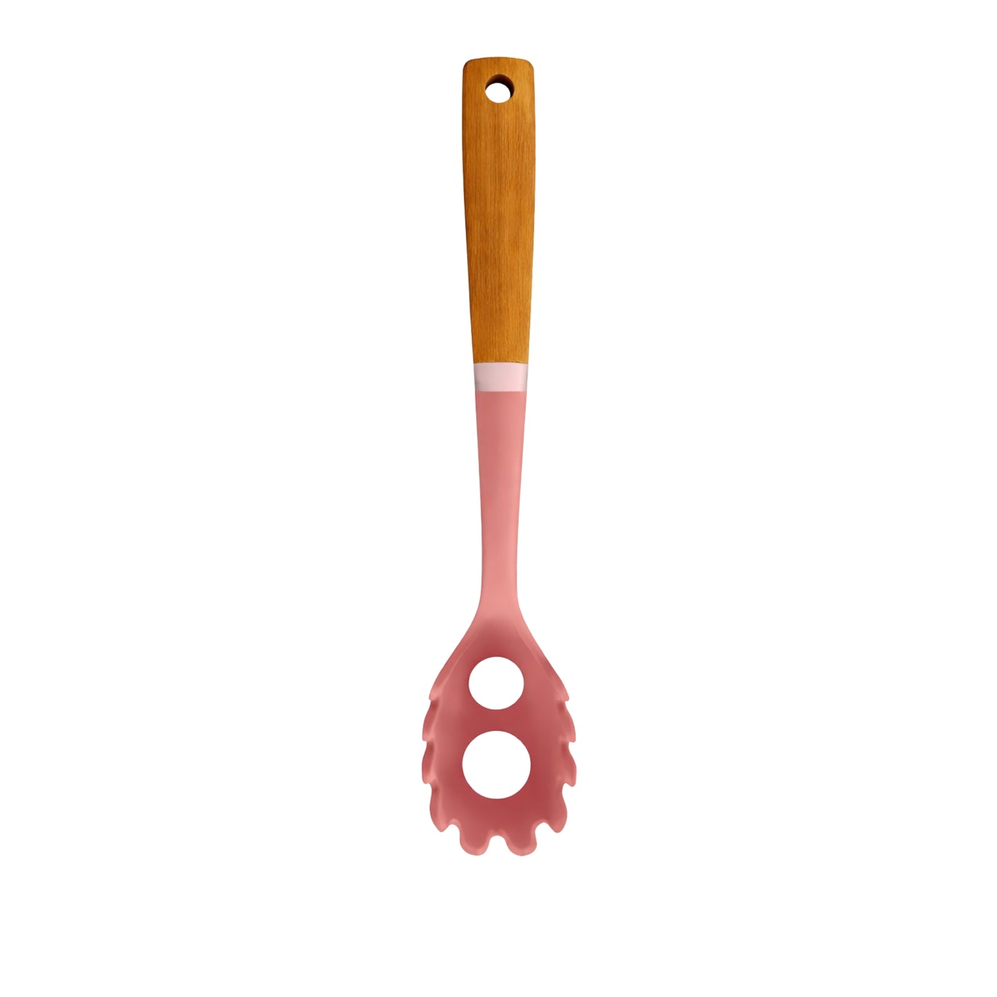 12" Pink Silicone & Wood Handle Ideal Kitchen Spaghetti Spoon Utensils product detail image
