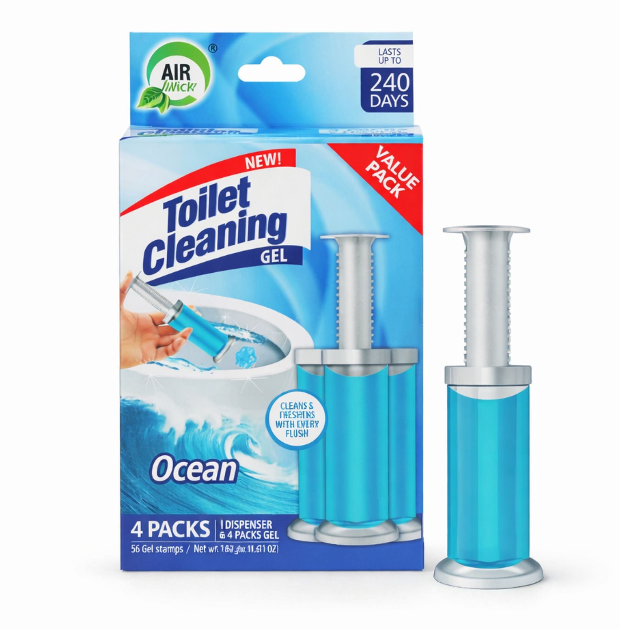 Air Fusion Ocean Fresh Scent Toilet Cleaning Gel 56 Stamps 6.43oz 4 Pack Toilet Bowl Cleaner main product image