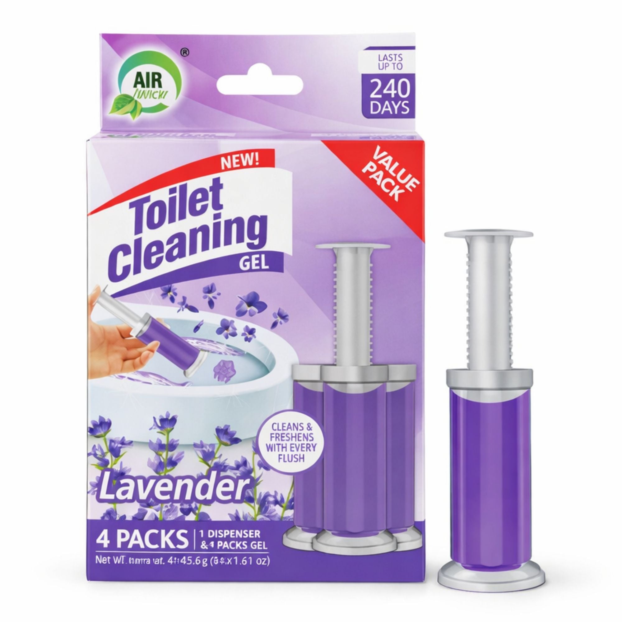 Air Fusion Lavender Scent Toilet Cleaning Gel 56 Stamps 6.43oz 4 Pack Toilet Bowl Cleaner main product image