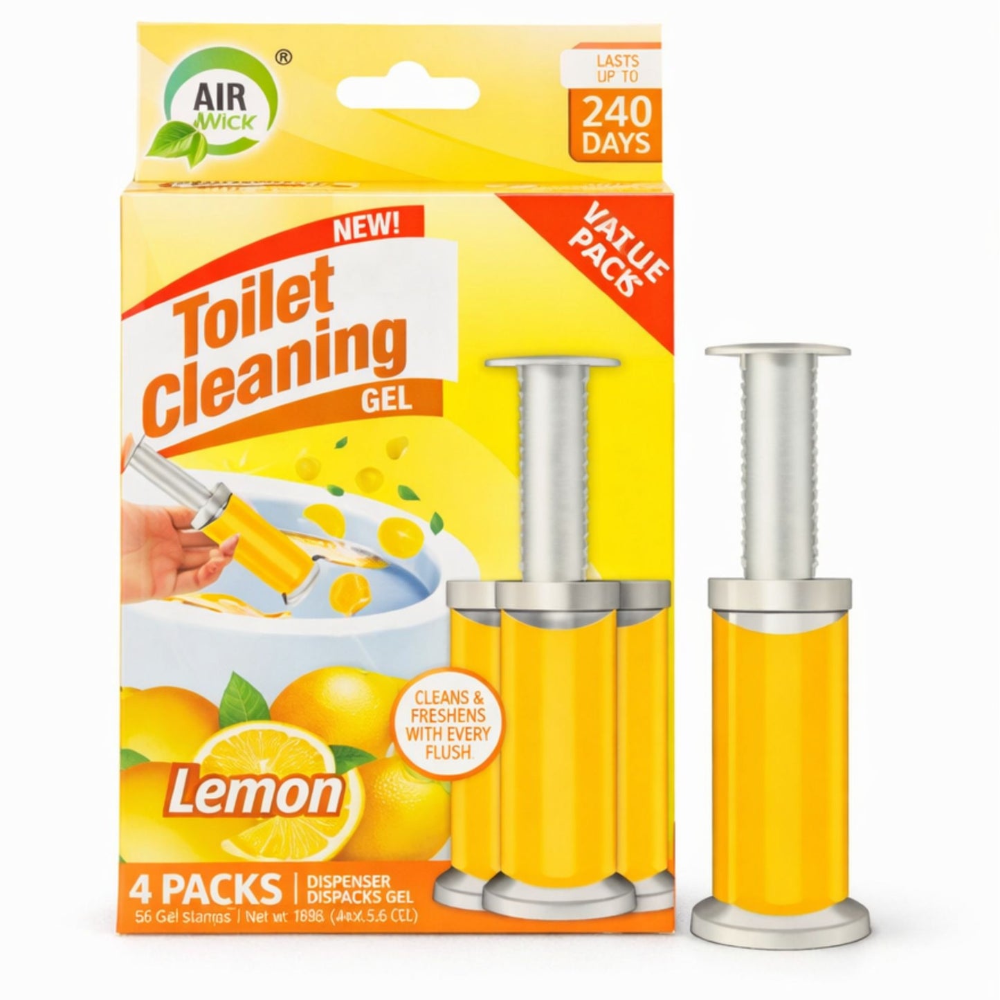 Air Fusion Lemon Scent Toilet Cleaning Gel 56 Stamps 6.43oz 4 Pack Toilet Bowl Cleaner main product image