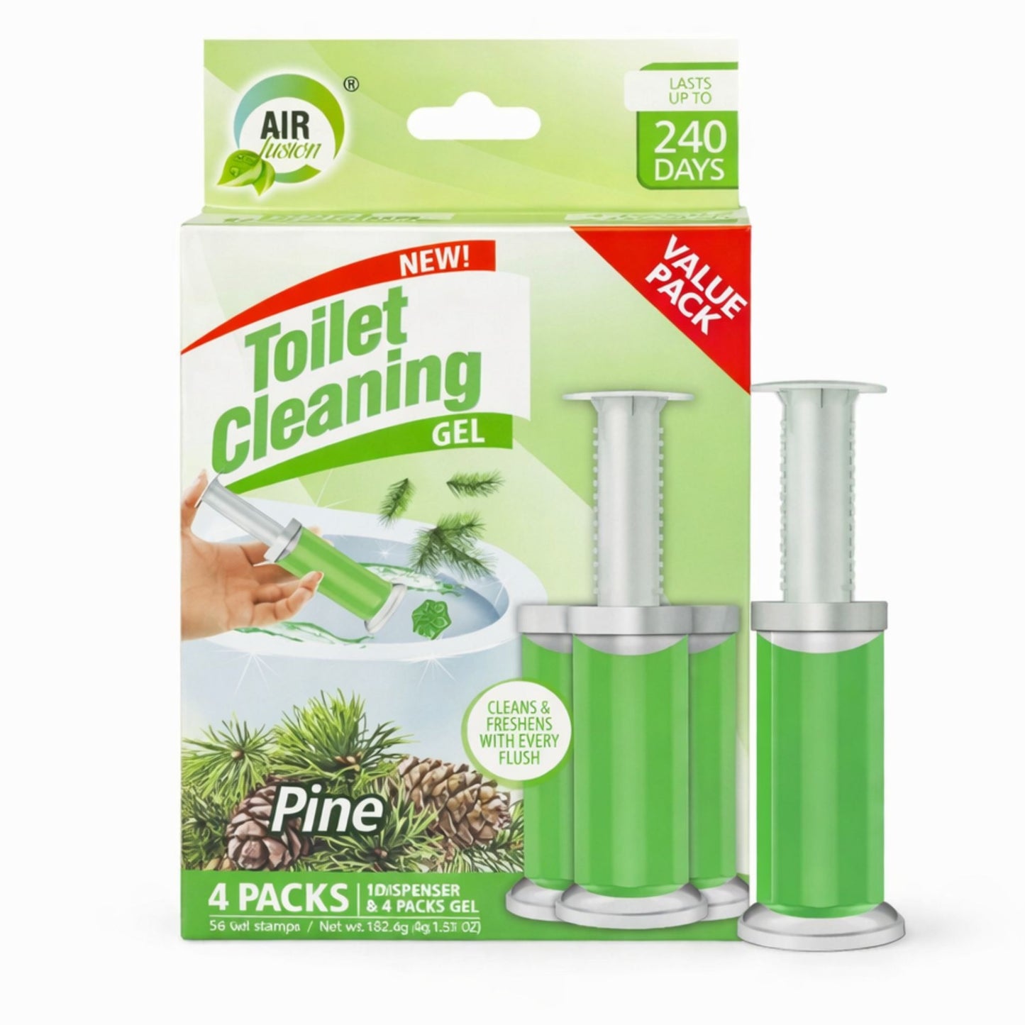 Air Fusion Pine Scent Toilet Cleaning Gel 56 Stamps 6.43oz 4 Pack Toilet Bowl Cleaner main product image
