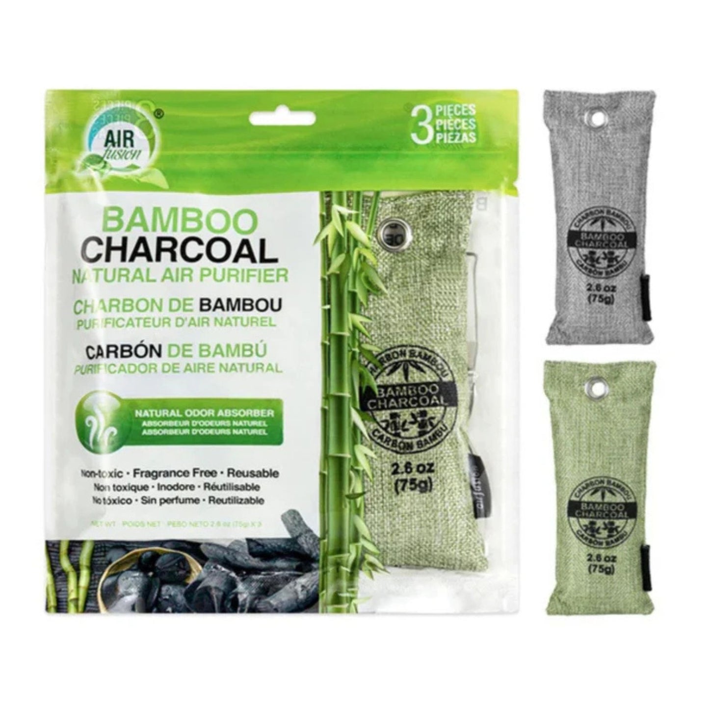 3 PK Air Fusion Bamboo Charcoal Air Purifying Bags Charcoal Natural Air Purifier main product image